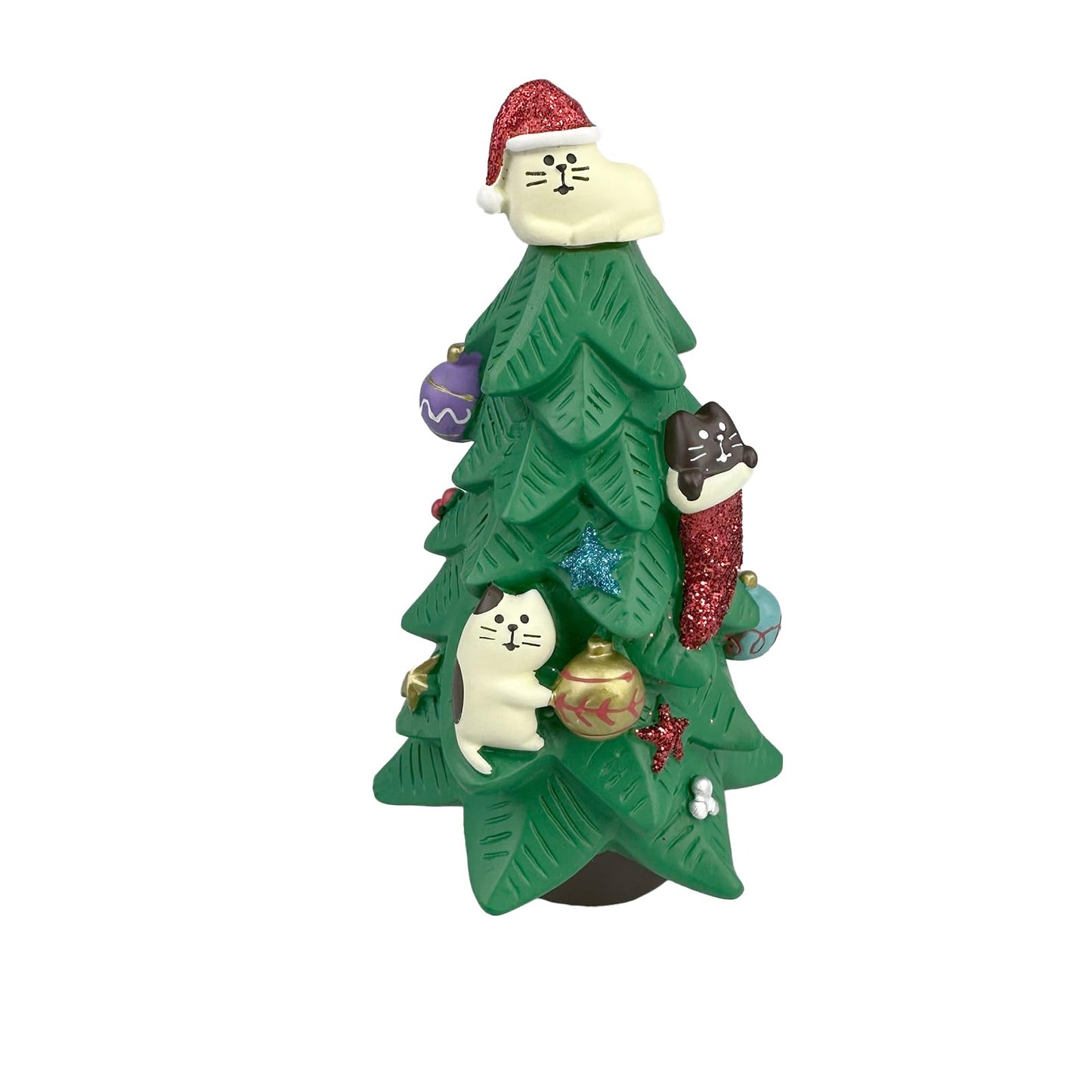 Refintural 5.1 Inch Resin Christmas Cat Tree - Perfect for Office, Home or Gift - Adorable Mini Christmas Tree with Cute Cat Kitten Figurines Cute Christmas Decoration for Cat Lovers