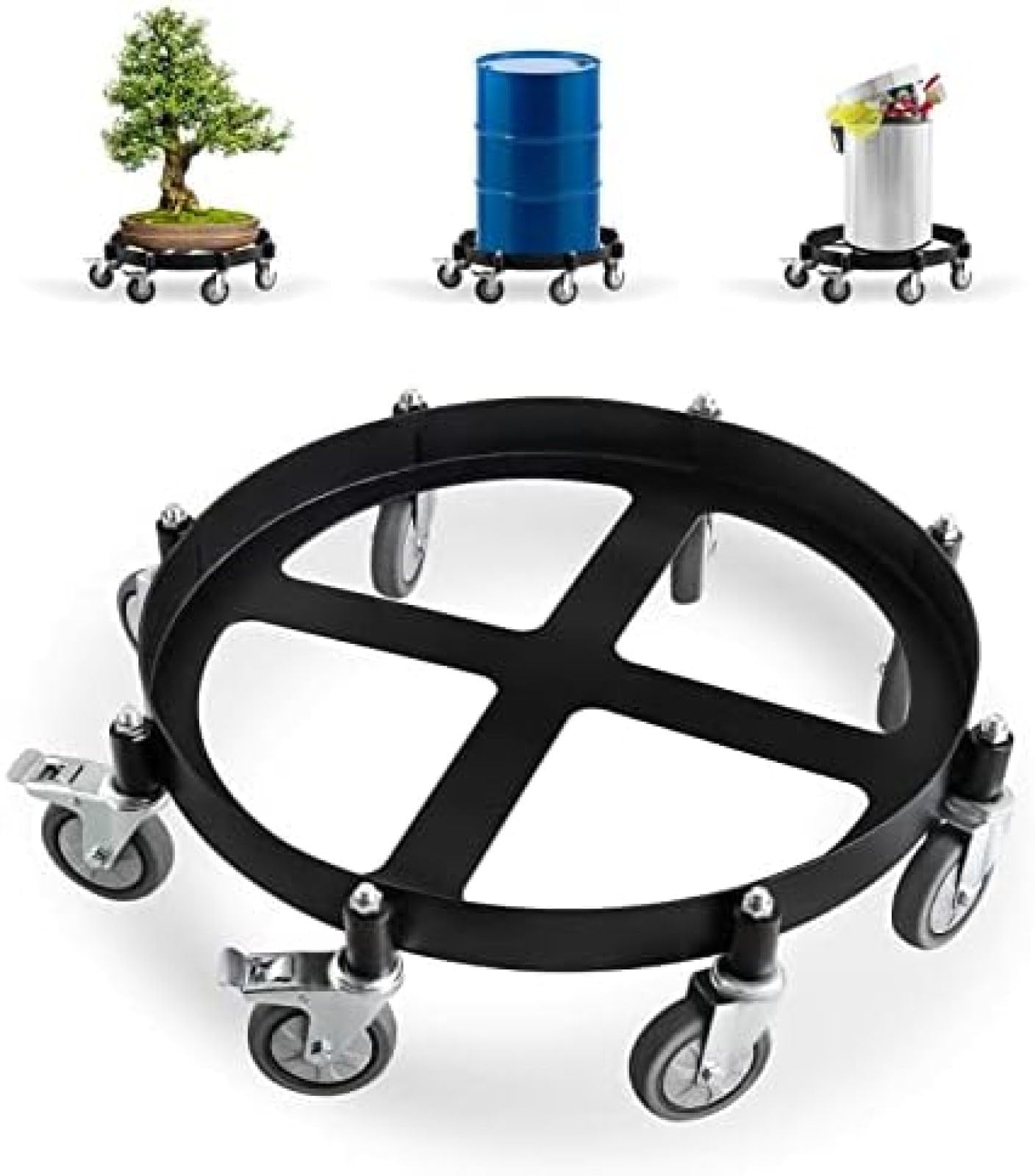 Migoda Heavy Duty Steel Drum Dolly, 55 Gallon Steel Frame with 8 Swivel Caster Wheels, 2000 Lbs Capacity Hand Truck Dollies for Workshops and Warehouses