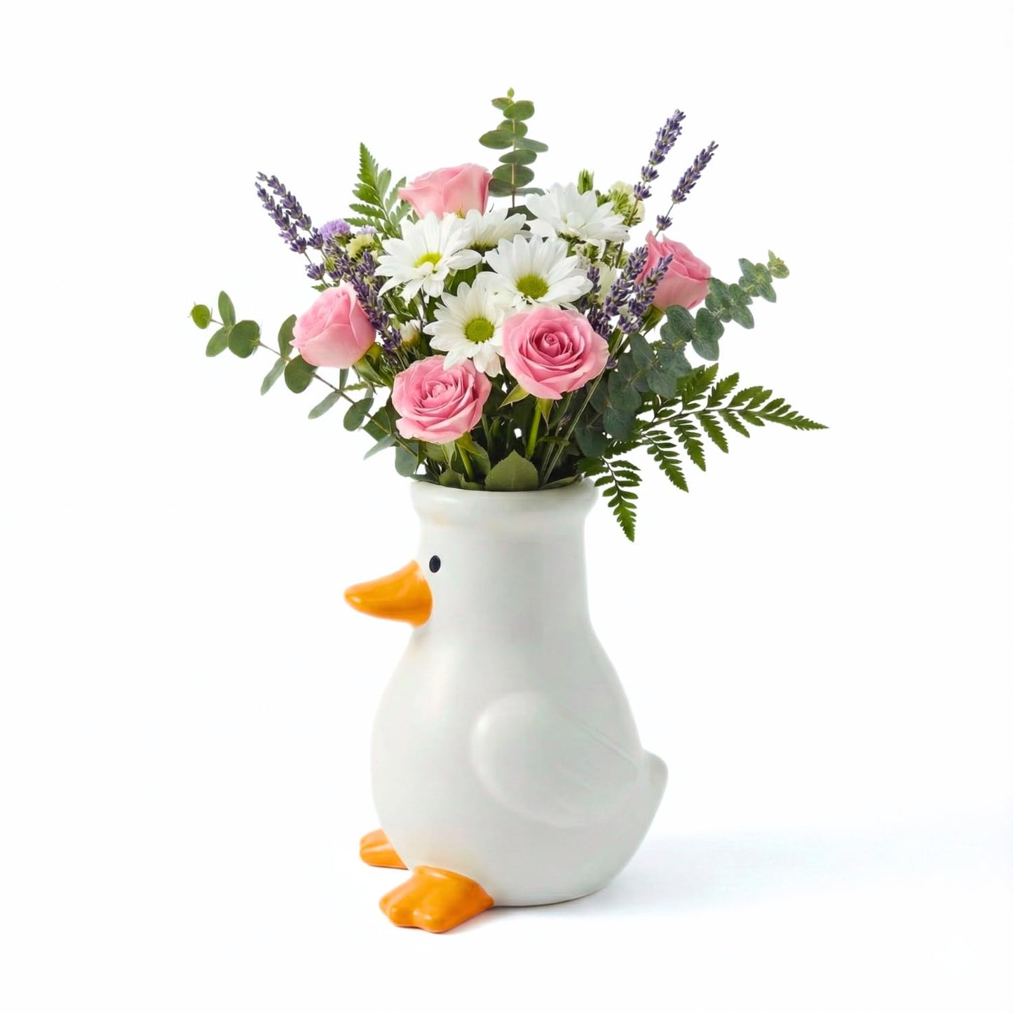 COEAZY Ceramic Duck Vase – 6" Matte Beige Handmade Animal Flower Vase for Fresh & Dried Flowers, Cute Home Decor, Unique Shelf Decoration, Fun Gift for Animal Lovers & Creative Living Spaces