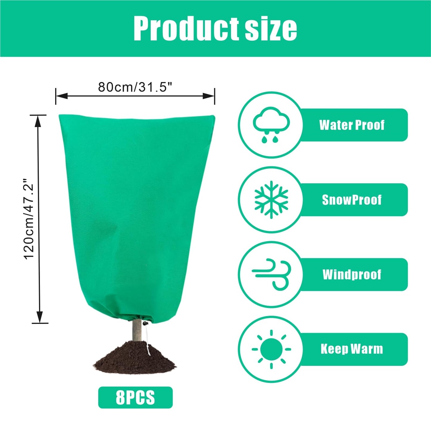 8 Pack Plant Covers Freeze Protection, 31.5"x47.2" Frost Blankets with Zipper Drawstring, Winter Cold Weather Plant Protection Jacket for Outdoor Plants Potted Shrubs Trees from Freeze Animals, Green