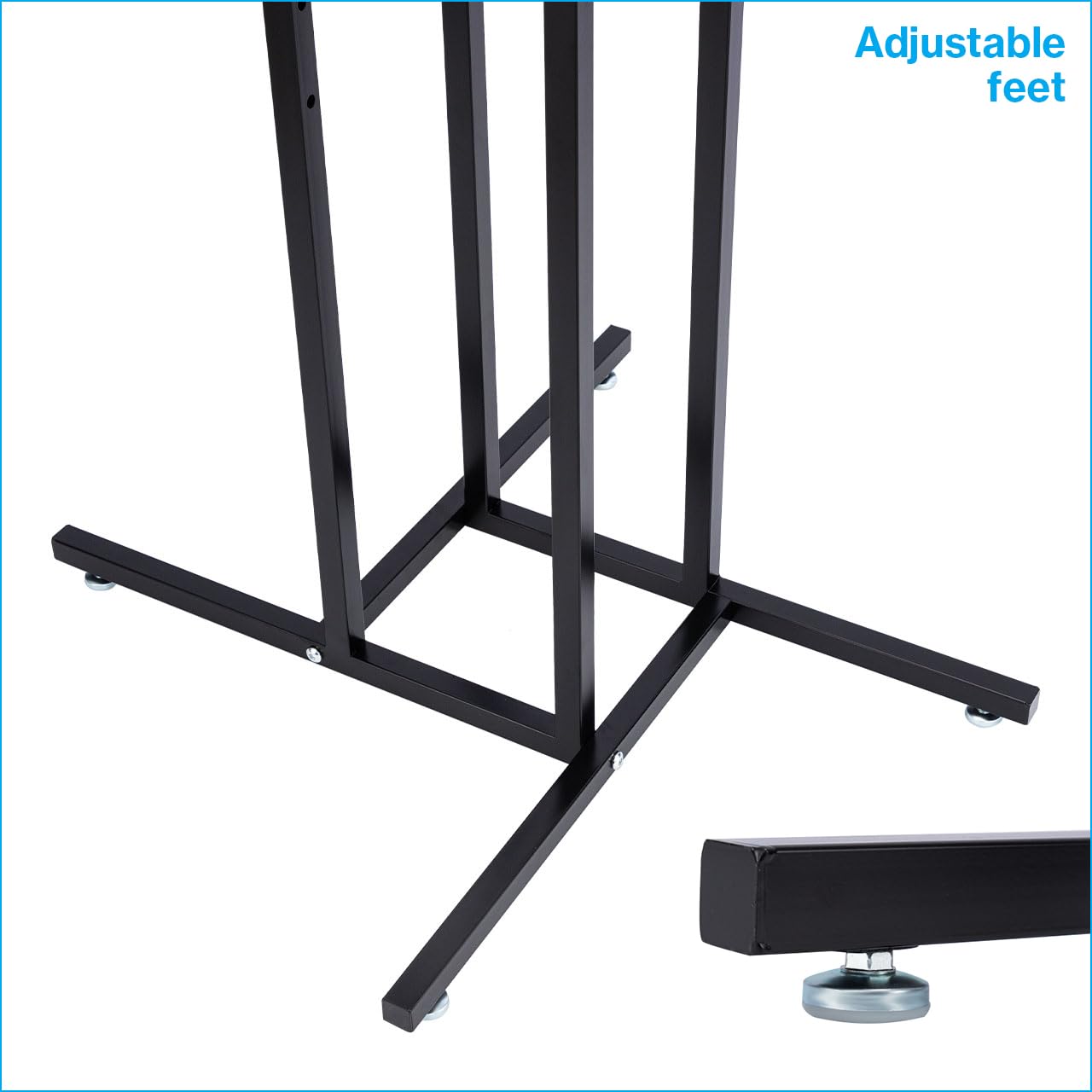 SSWBasics Black 4 Way Adjustable Clothing Rack with Slanted Arms - Retail Clothing Rack Display - Adjustable Height Arms from 48" to 72" Perfect for Clothing Stores