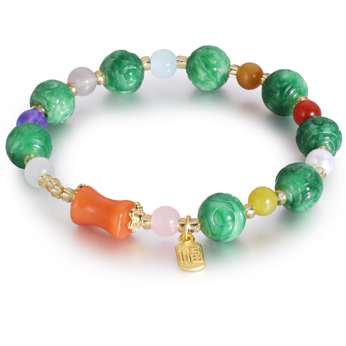 Handmade Natural Jade Beaded Bracelet for Women & Men – Genuine Green/White Jade Gemstone Stretch Bracelet – Lucky Energy Healing Jewelry Gift for Peace, Prosperity & Protection ST-06