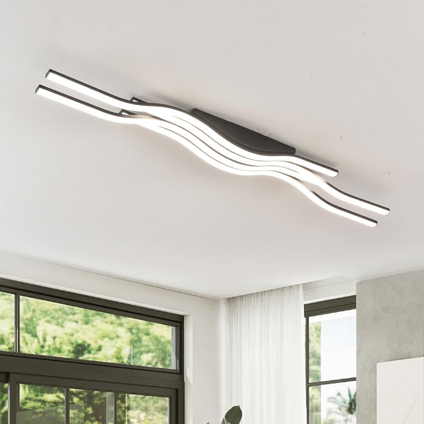 Guang Shuo Black Hallway Light Acrylic Modern LED Ceiling Light Fixtures Dimmable Close to Ceiling Lights for Bedroom Bathroom Kitchen Balcony Curved Creative Design Ceiling Lamps
