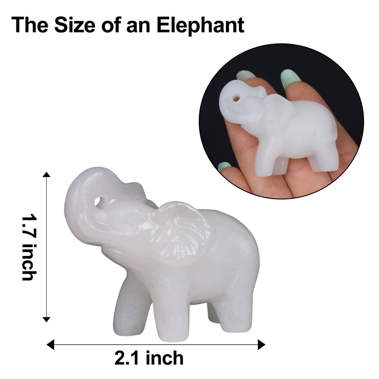 Hguxmcu 2 Inch White Jade Crystal Elephant Sculpture Handcrafted Healing Stone Animal Figurine Spiritual Home Decor Lucky Charm Gift for Wealth Success Positive Energy and Meditation Lovers