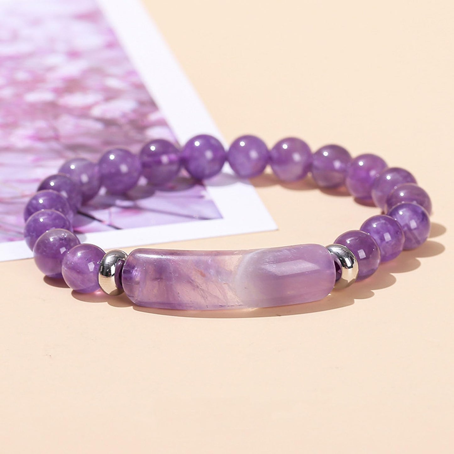 Link Pheromone Bracelet for Women, 8mm Healing Crystal Beads Stretch Bracelet Pink Love Rose Quartz Pheromone Bracelet Handmade Good Luck Energy Chakra Stone Beaded Bangle Jewelry Gifts for Women Mom(Purple)