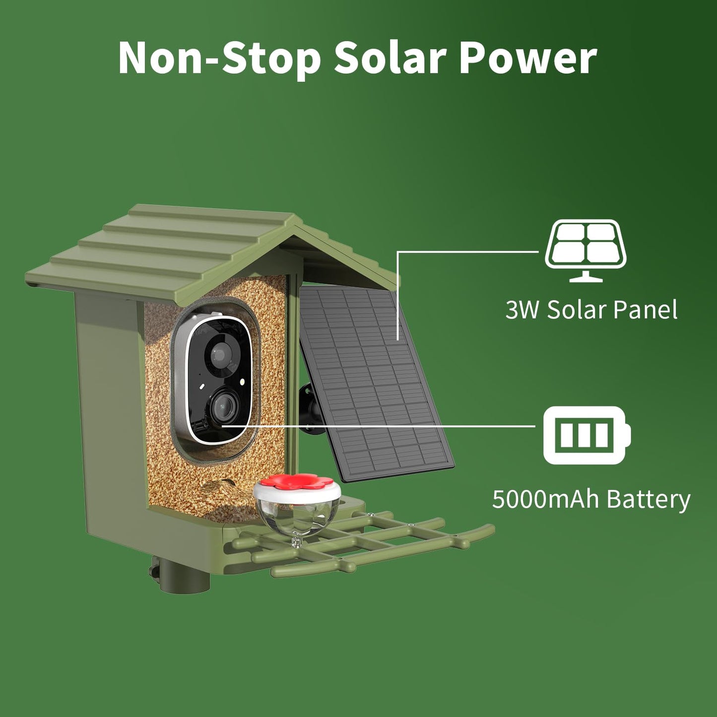 cbeyook Smart Bird Feeder Camera with AI Species Identifier | Solar Powered, 2.5K HD Video, Motion Alerts - Outdoor Garden & Birdwatching Gift