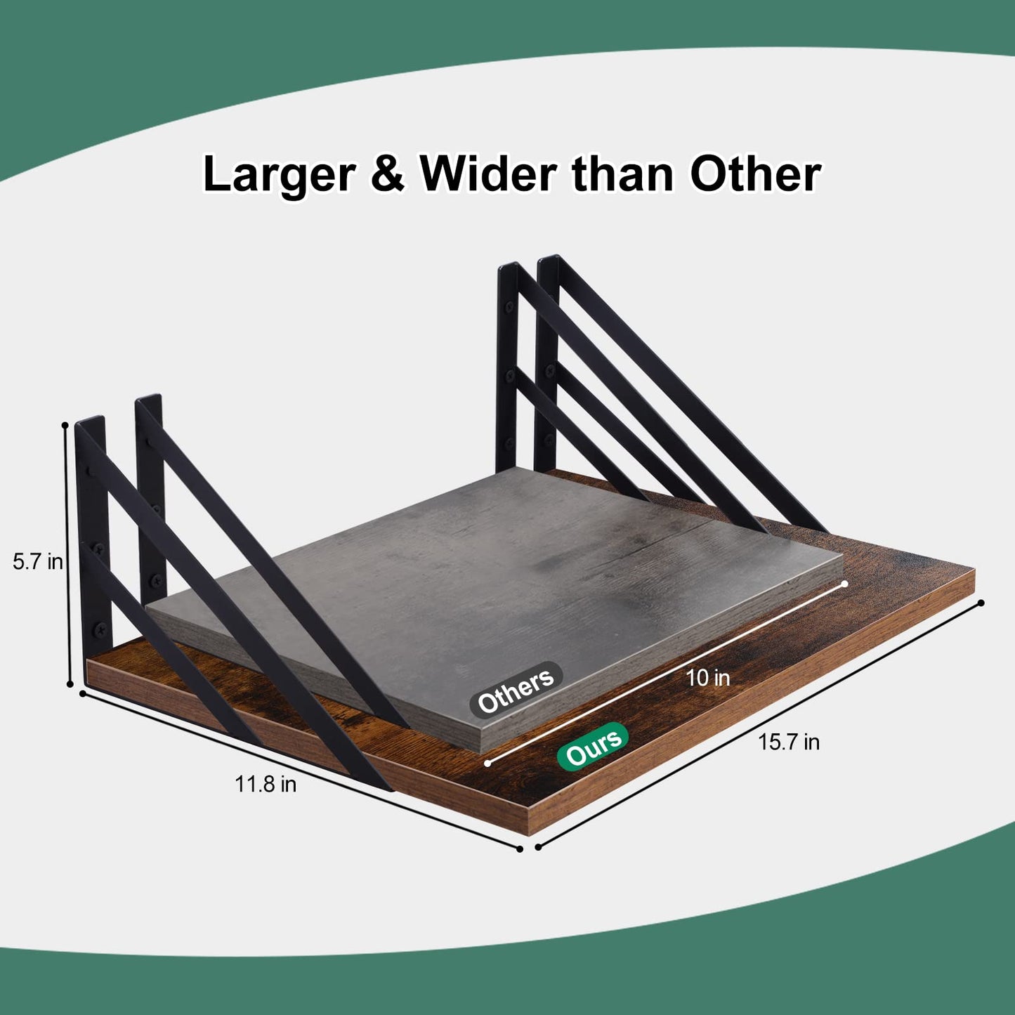 Tectocker-DOU 2 Pc Deep Floating Shelves ; Wall Mounted Hanging Shelves for Living Room, Kitchen, Office, Bathroom and Bedroom Decor; Storage and Display Shelf Set (Brown, 16W×12D)