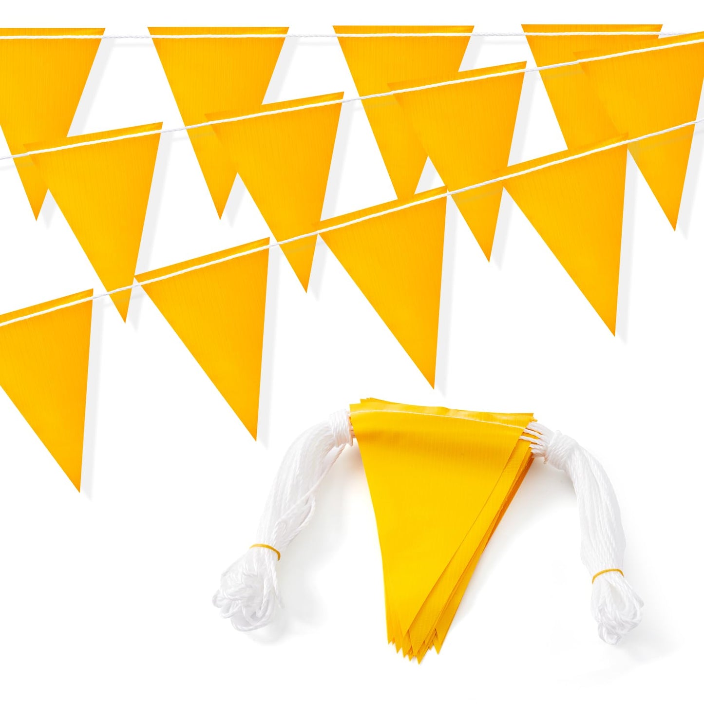 105FT Safety Warning Pennant Banner Flags – Multipurpose OSHA High Visibility Triangle Flags for outside fence, Roadwork, Party and Hazard Areas(YELLOW,45pcs,105FT)