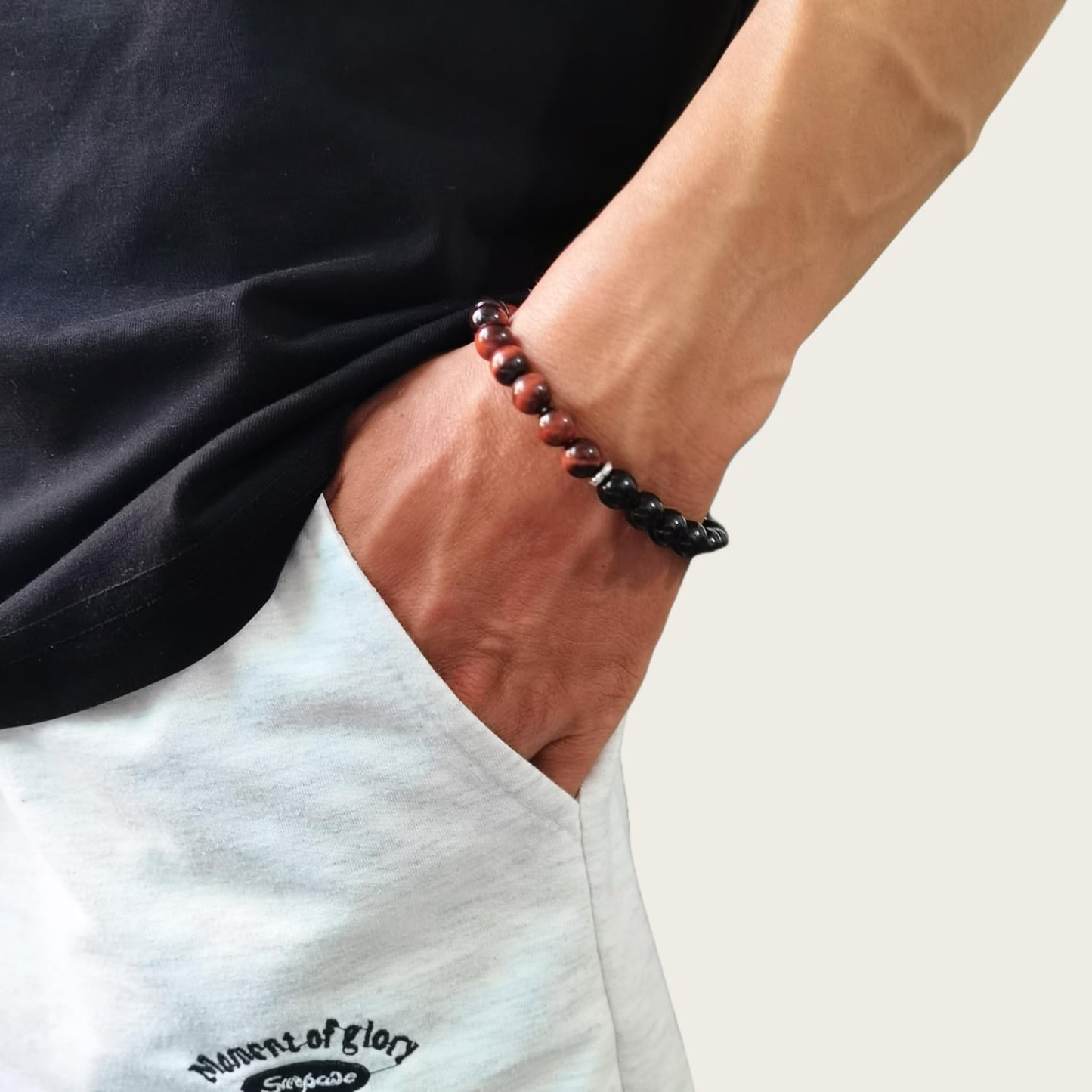 Gracayfr Tiger Eye Black Tourmaline Bracelet Anxiety Relief Healing Crystal Spiritual Natural Stone Beaded Empath Protection Gemstone Stretch Hematite Red