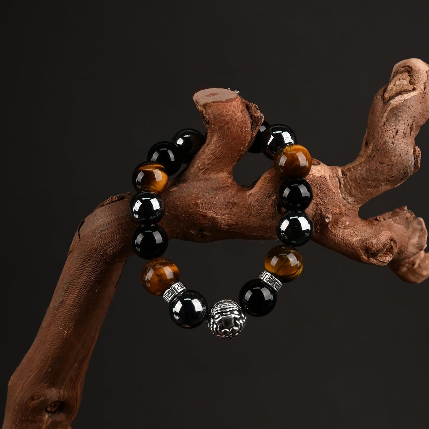 PZTIIY Large 14mm Tiger's Eye Obsidian Hematite Triple Protection Bracelet - Lucky Spacers Unisex Stretch Bracelet, Blessing Healing Jewelry, Great Gift Choice for Parents/Partners/Employees
