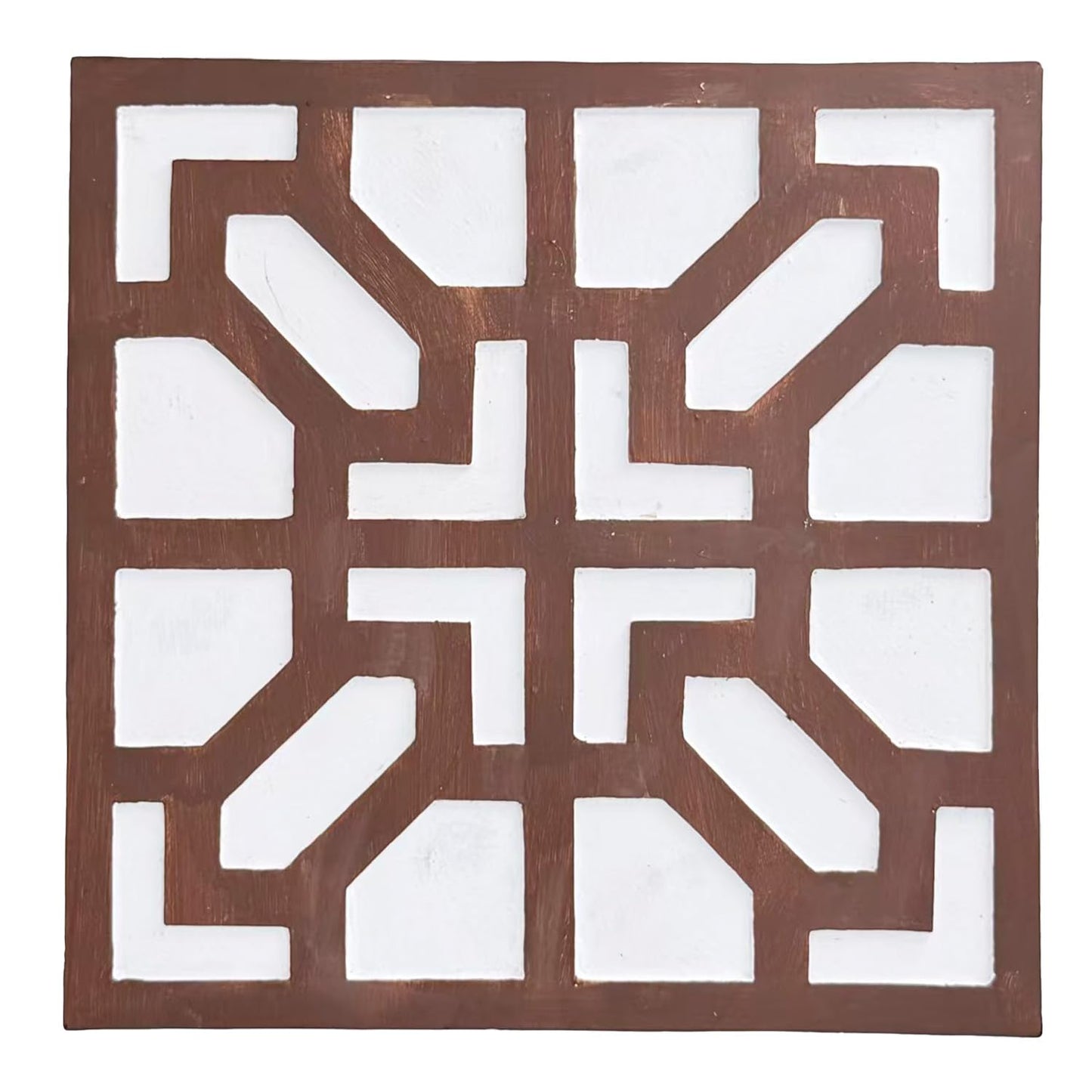 2 Pack Square Stepping Stones, 10” Cement Garden Path Stones in Moroccan Tile Design, Modern Geometric Outdoor Patio Decor, Weather-Resistant (Sahara Clay)