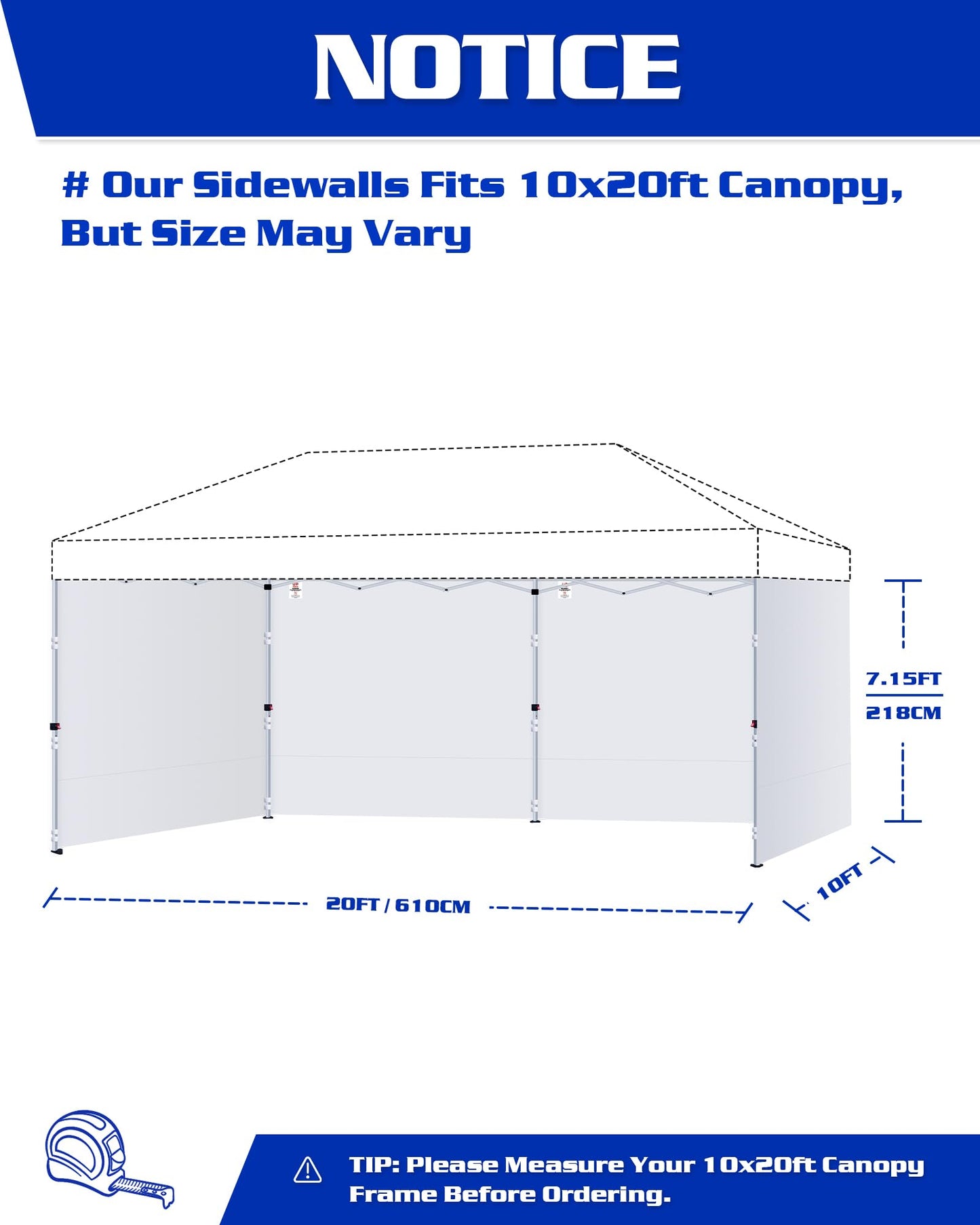 Fanpat 10x20ft Canopy Sidewalls fit 10x20ft Pop Up Tent, Waterproof 99% UV Protection Privacy Enclosure for Outdoor Events and Party, White (4Pcs Sidewalls Only, Frame and Top Not Included)