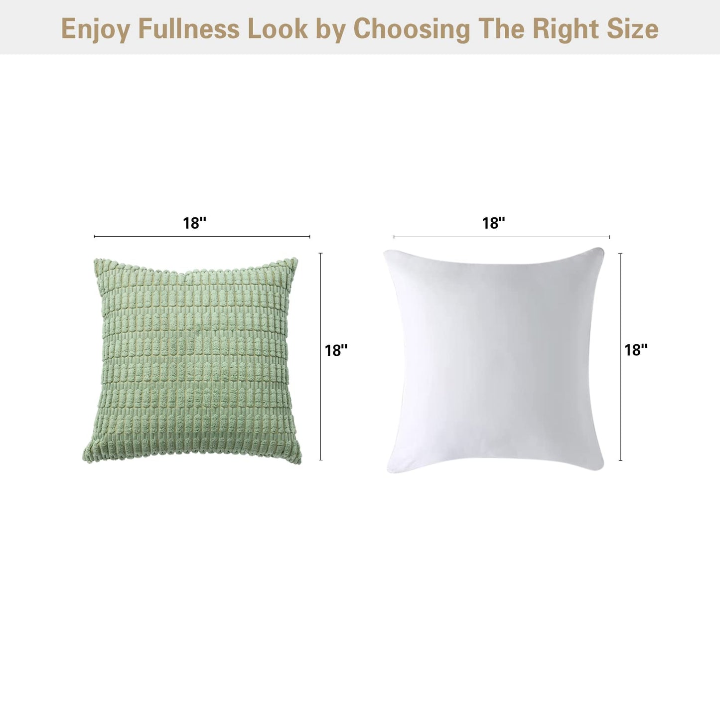 Volcanics Pack of 2 Sage Green Decorative Throw Pillow Covers 18x18 Inch, Soft Corduroy Striped Square Cushion Cases, Modern Farmhouse Boho Home Decor for Spring Couch Bed Sofa Living Room
