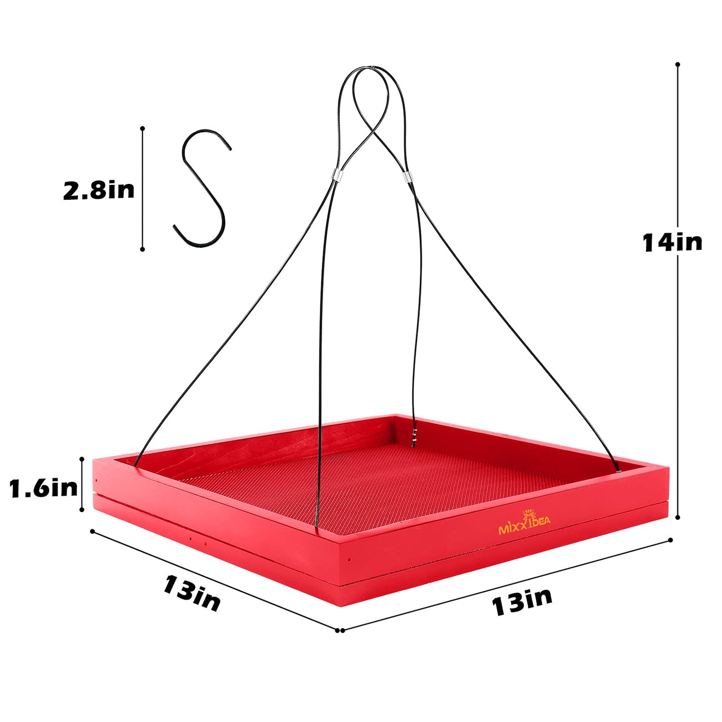 MIXXIDEA Bird Feeder Hanging Tray Seed Tray Wooden Platform Hummingbird Feeder Hanging Tray Mesh Seed Platform for Garden Yard Outside Decoration Attracting for Wild Birds (Red-1pk)