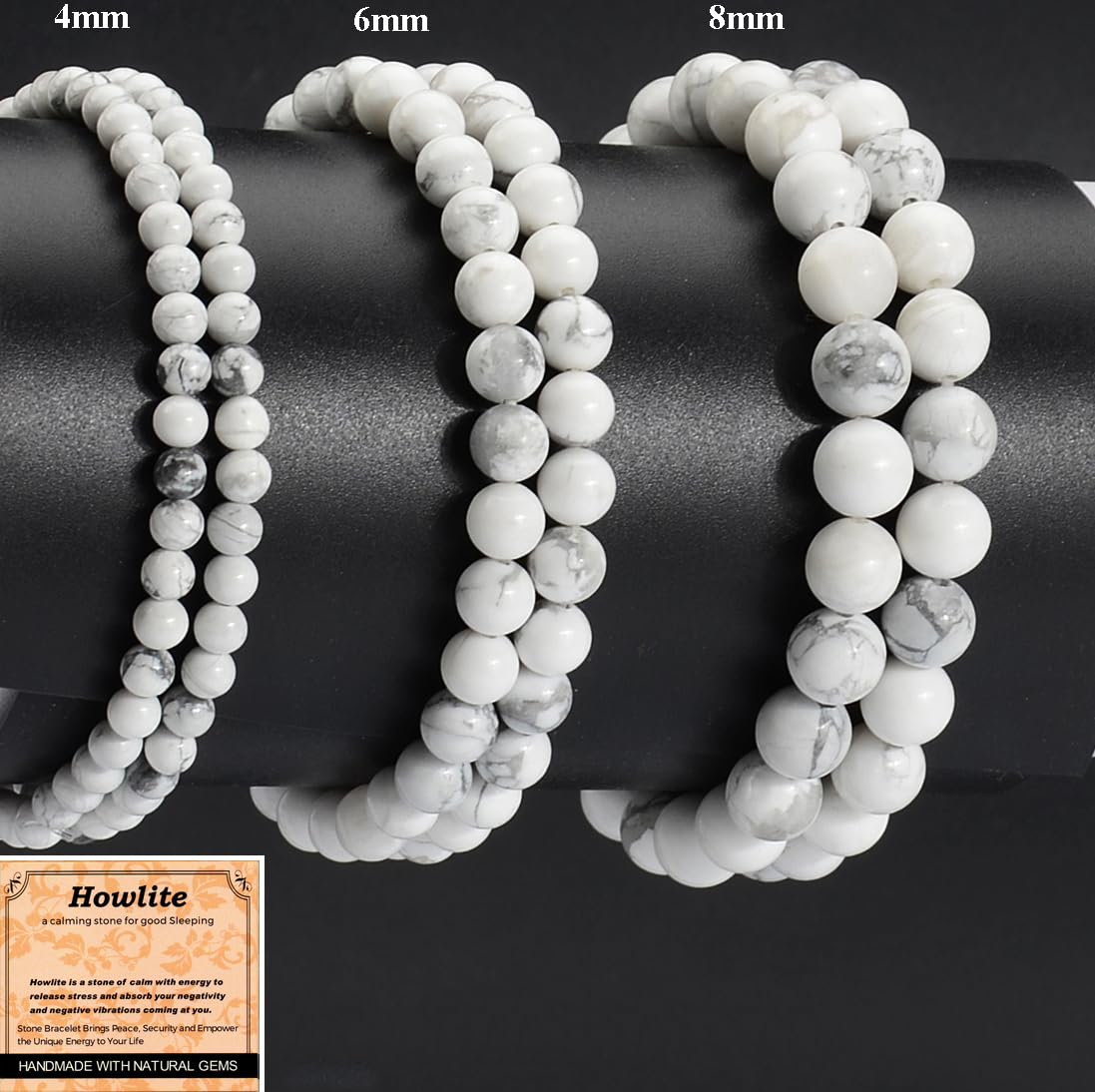 MASSIVE BEADS Howlite - Stone of Good Sleep - Handmade Yoga Stretch Elastic Bracelet Natural Stone Crystal Healing Power Energy Gifts for Unisex Adult 4mm