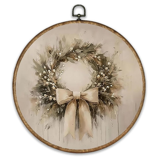 CUQICUQI Vintage Christmas Wall Decor Art Front Door Christmas Wreath Canvas Paintings for Living Room Bedroom Office, Xmas Winter Holiday Home Decorations Wall Artwork Picture (Vintage Christmas Wall Decor, 12X12inch, Framed)