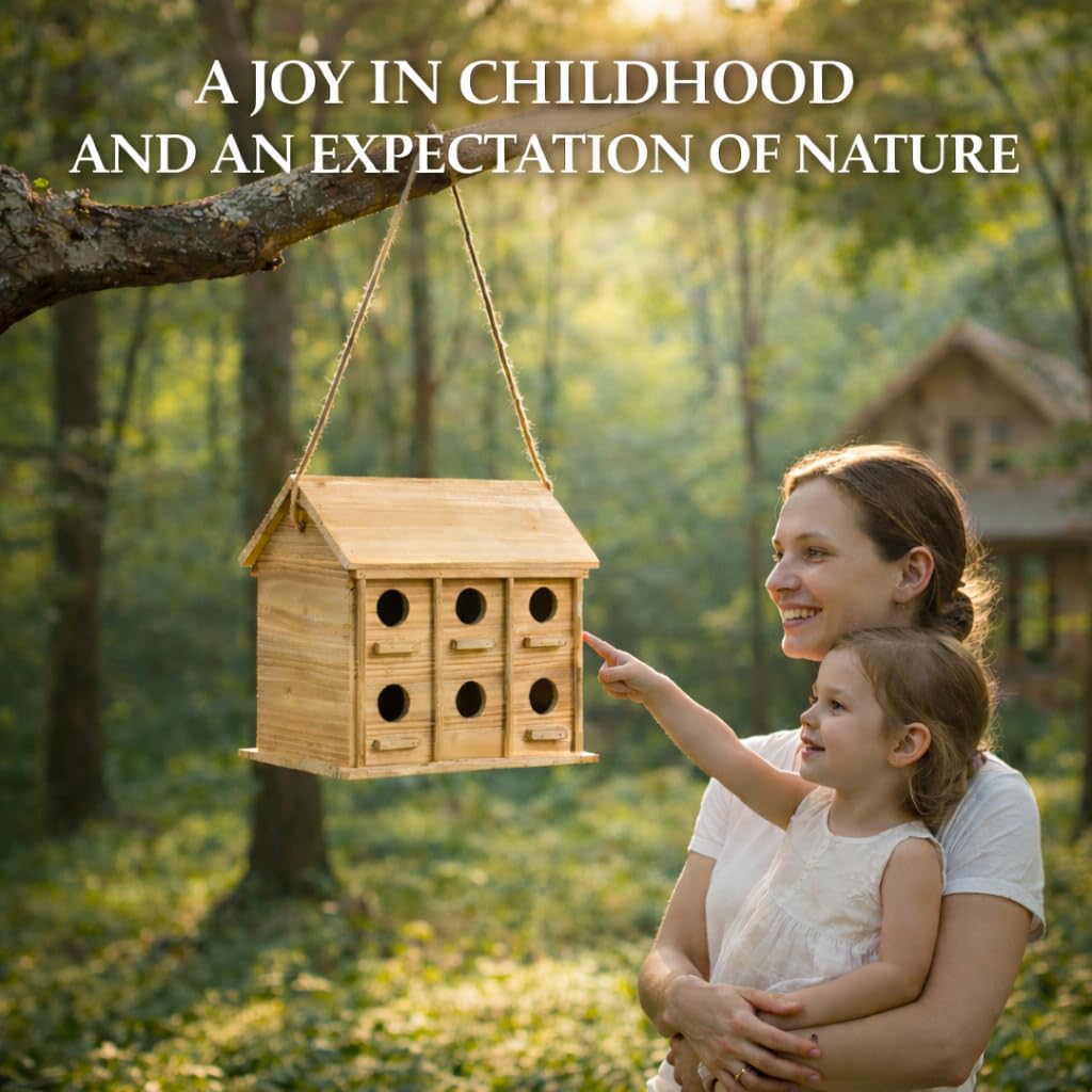 Bird Houses for Outside, 12 Hole Wooden Bird House for 12 Bird Families, Large Hanging Birdhouse Nesting Box for Wren Finch Bluebirds, Outdoor Garden Bird Hotel