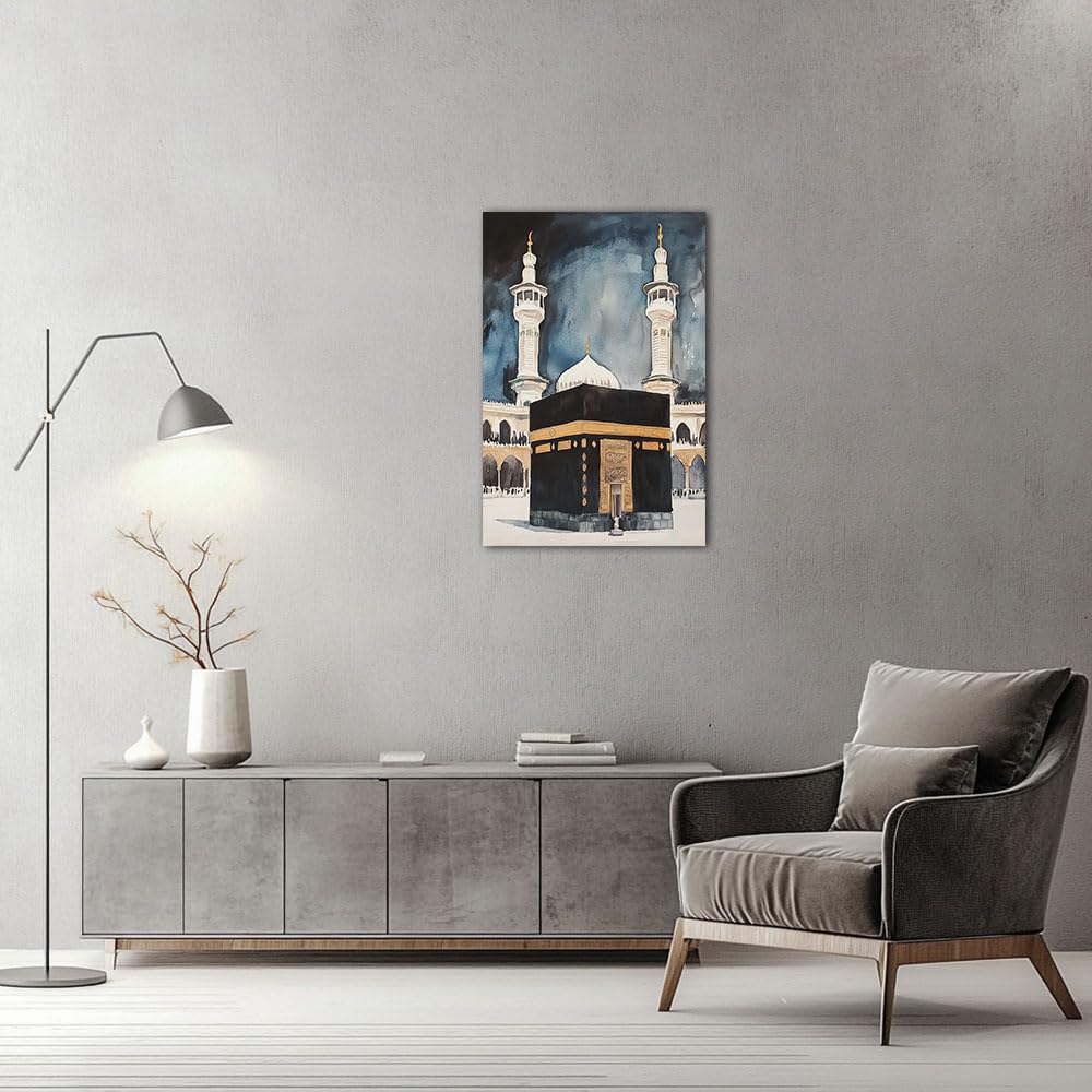 TIEHAOMAI Islamic Mosque Canvas Wall Art, Mecca Kaaba Poster Prints, Framed, 12x18 inch (30x45cm), Living Room, Bedroom, Office Decor