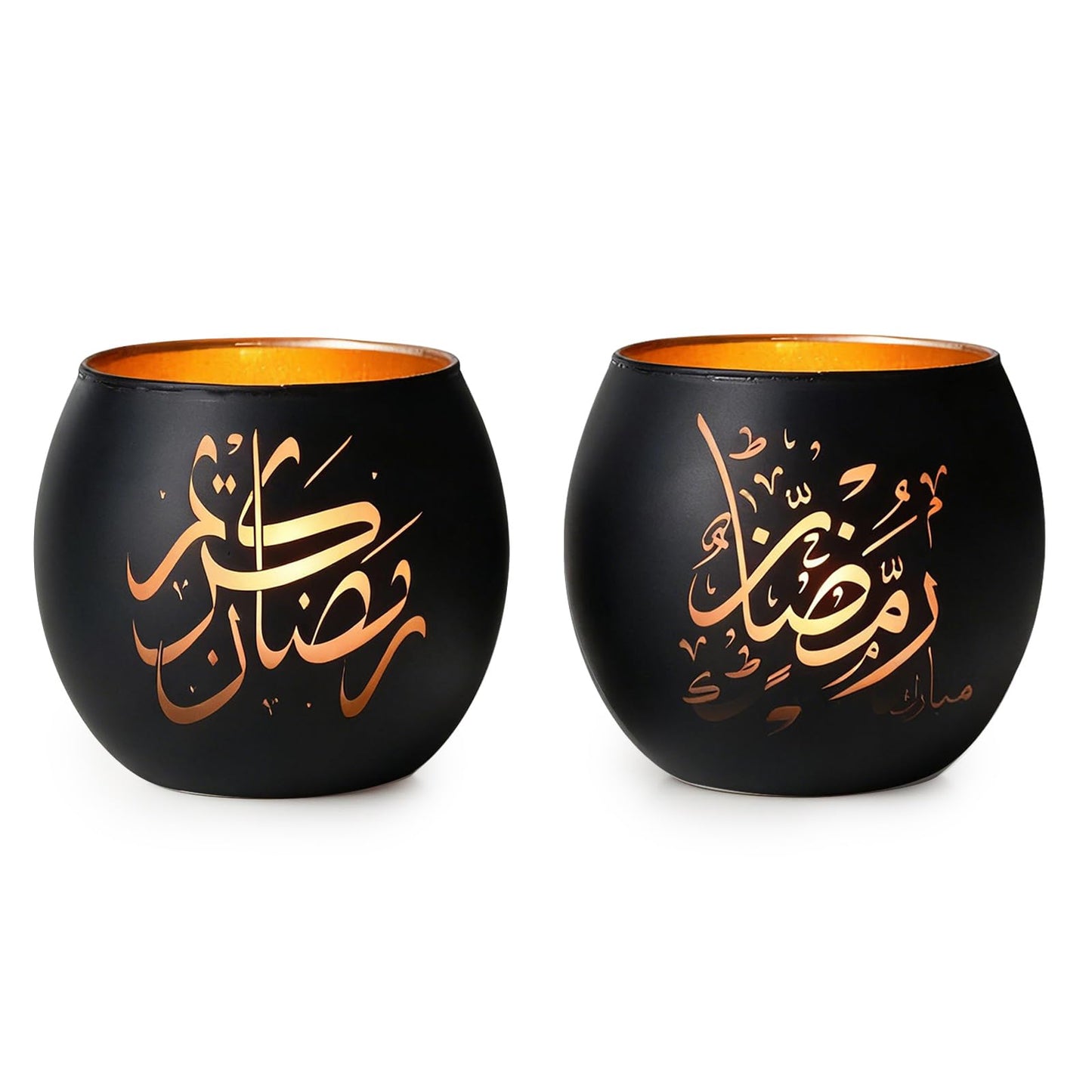 Eid Mubarak Decorations Indoor, Arabic Calligraphy 4 Pcs Laser Etched Glass Tealight Candle Holders, Ramadan Kareem & Ramadan Mubarak Votive Holders for Table Decor, Islamic Gifts