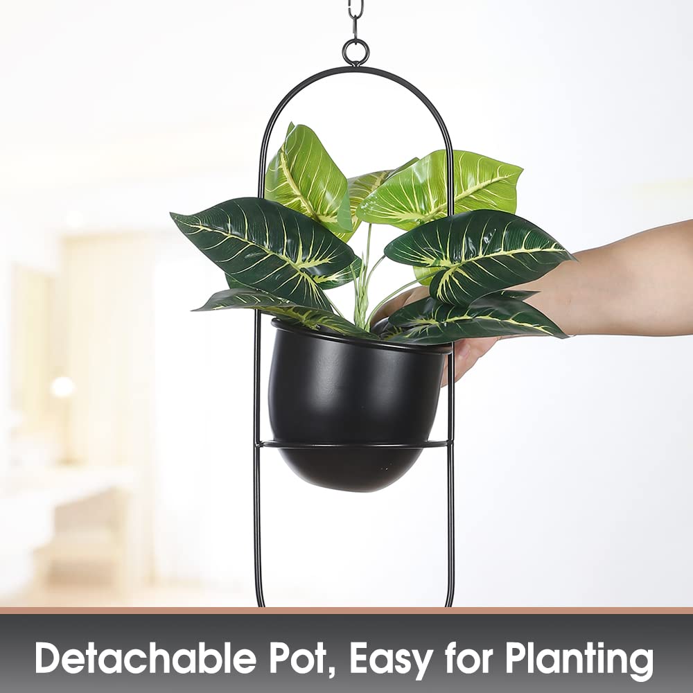 Eco Joy Shineloha 2 Pack Hanging Planters for Indoor Plants with 5.5" Pot + Ceiling Hook | Black Hanging Planter, Metal Plant Hanger, NO Plant incld