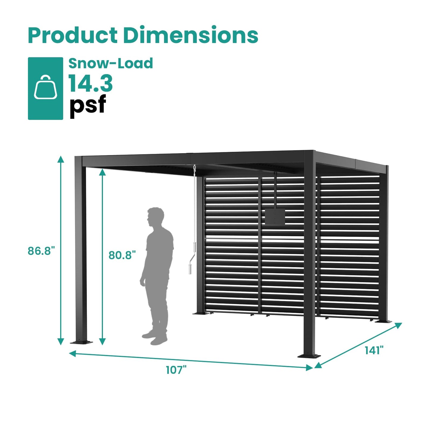 SUNBURY 10x12ft Outdoor Pergola with Curtains & Mosquito Netting, Aluminum Gazebo with TV Stand Base, Modern Patio Shade Structure for Backyard, Deck, Garden, Black