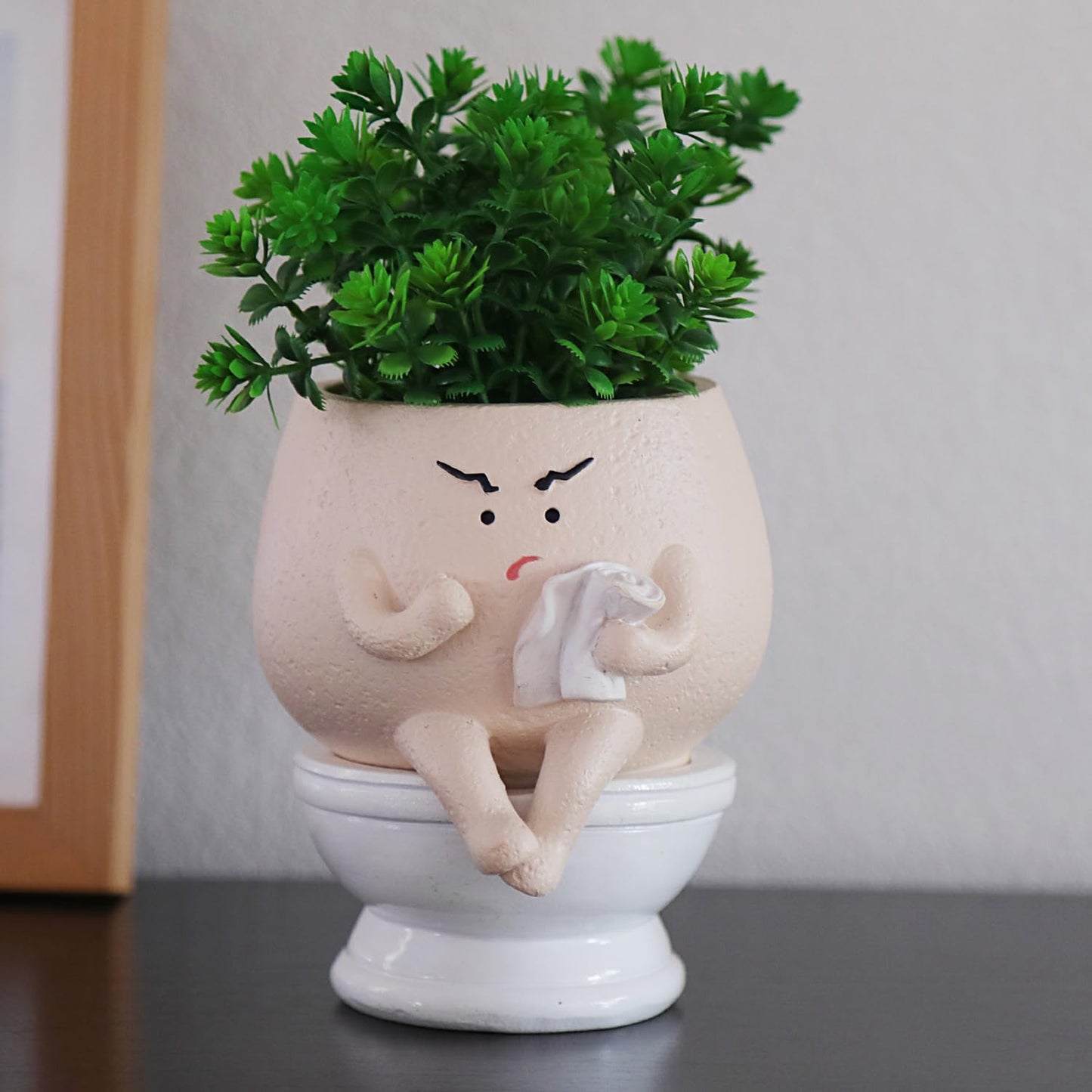 NINIPAPA Funny Face Toilet Planter with Drainage Hole for Indoor Plants, Cute Self Watering Plant Pot for Succulent Flower Pots, Unique Head Planters Gift on Birthday Christmas