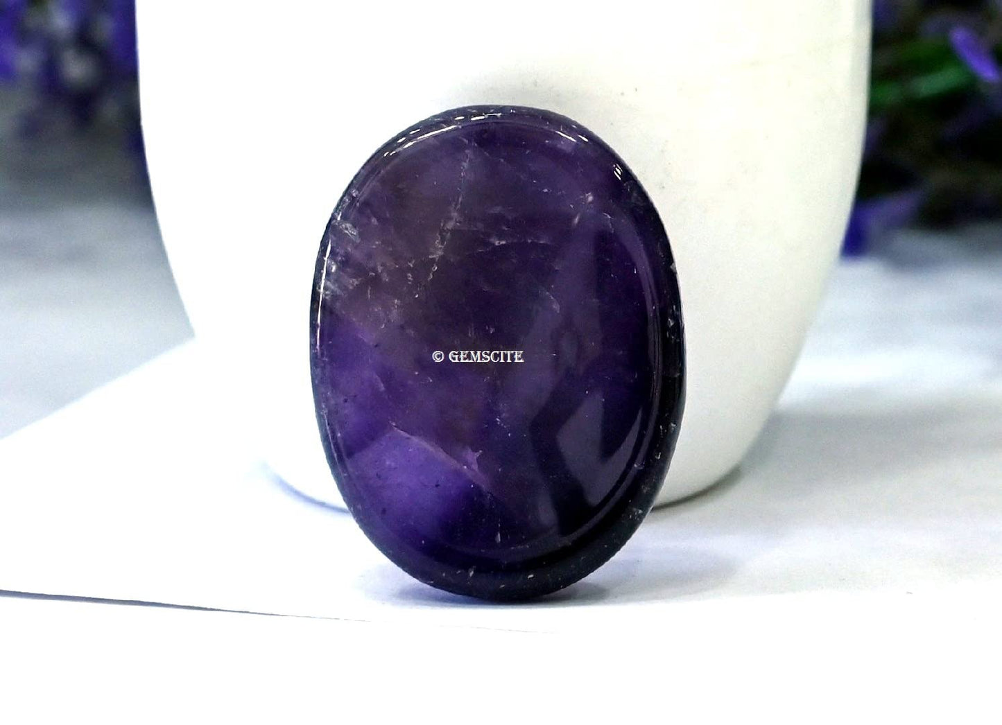 GEMSCITE Amethyst Thumb Worry Stones Metaphysical Gemstone Crystal Healing Reiki Men Women Gift FENG Shui Positive Energy Love Wellness Palm Stones Wicca Powerful