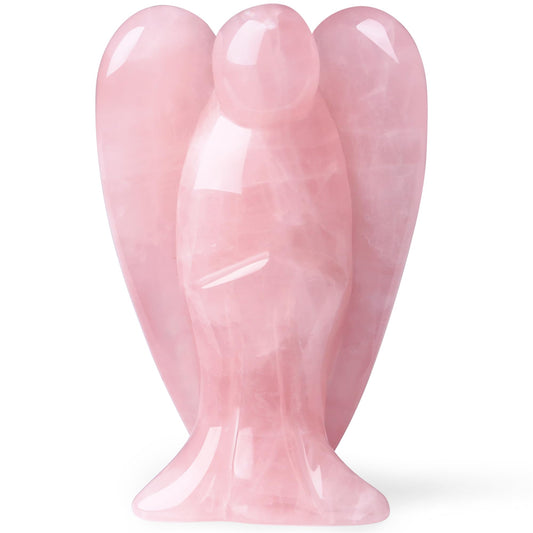 YATOJUZI 3" Rose Quartz Angel Decor Big Hand-Carved Angels Guardian Sculpture Statue Figurines Natural Crystal Stones and Healing Crystals Pink Home Room Office Desk Decoration Wisdom Gifts for Women