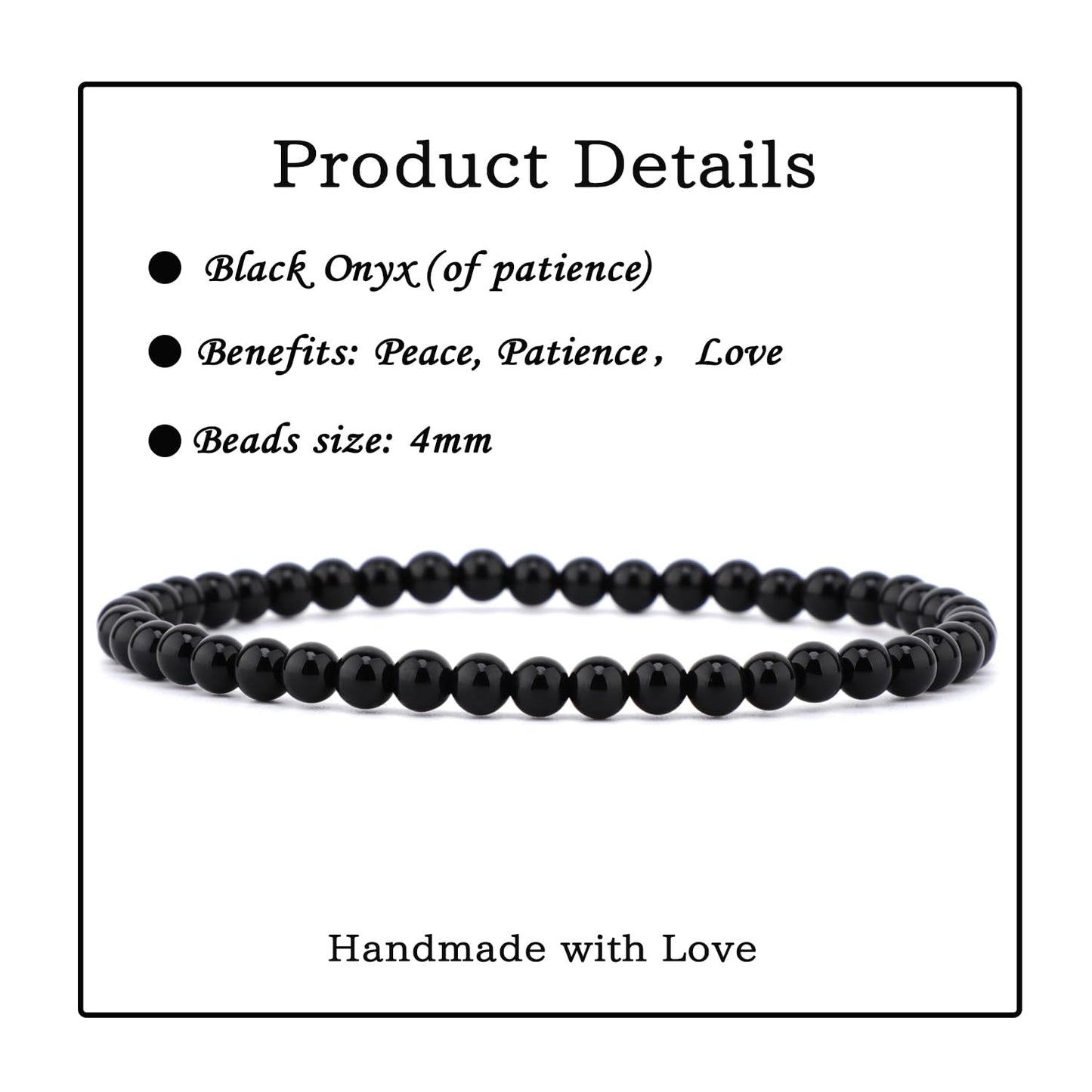 Bymitel 4mm Black Onyx - Handmade Reiki Gemstone Stretch Bracelet, Natural Beauty & Spiritual Essence, Crystal Healing for Unisex Adults