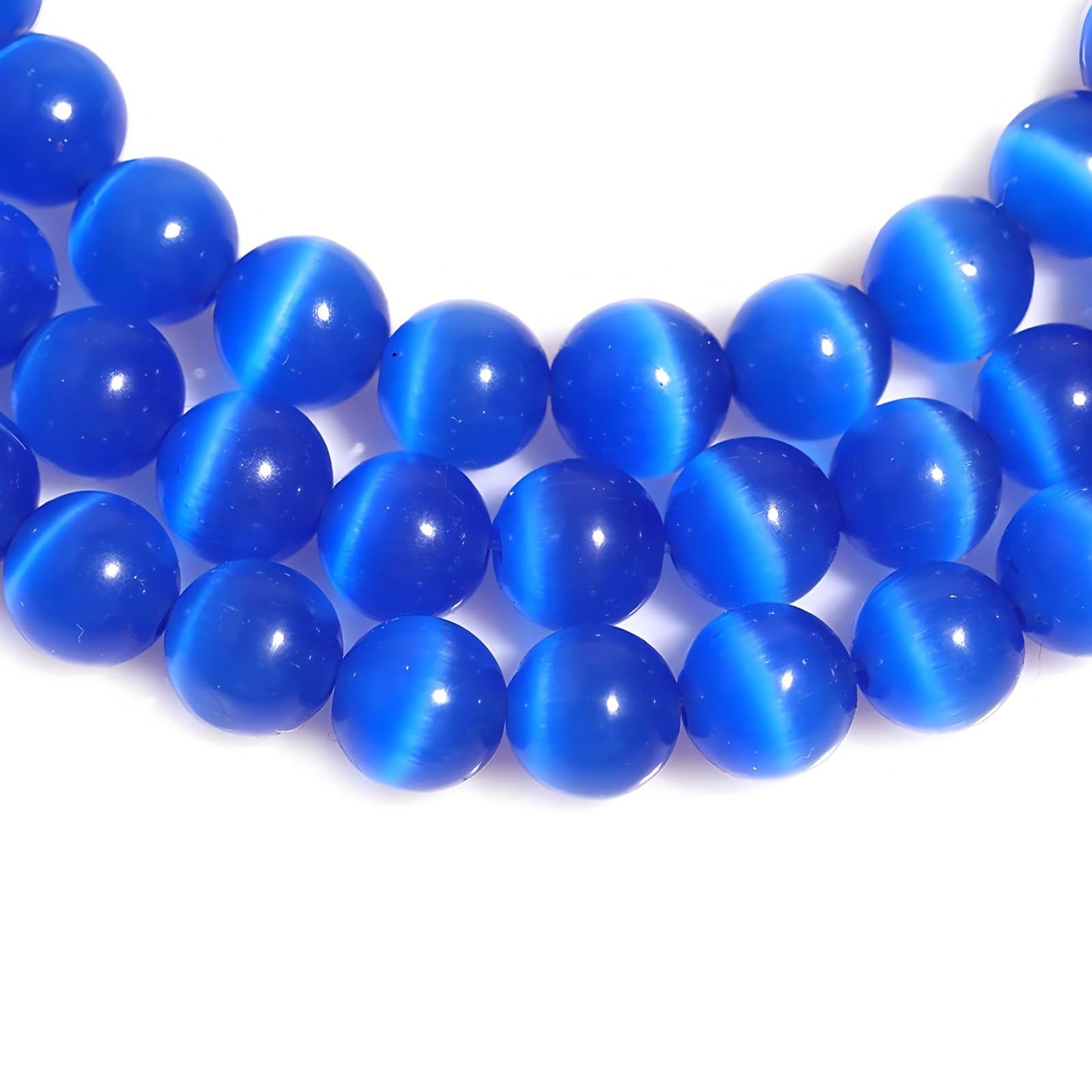 HAAMIIQII 8mm Sapphire Blue Cat Eye Glass Round Crystal Stone Loose Gemstone Beads for Jewelry Making Bracelets Necklaces Earrings Crafts (45-50pcs)
