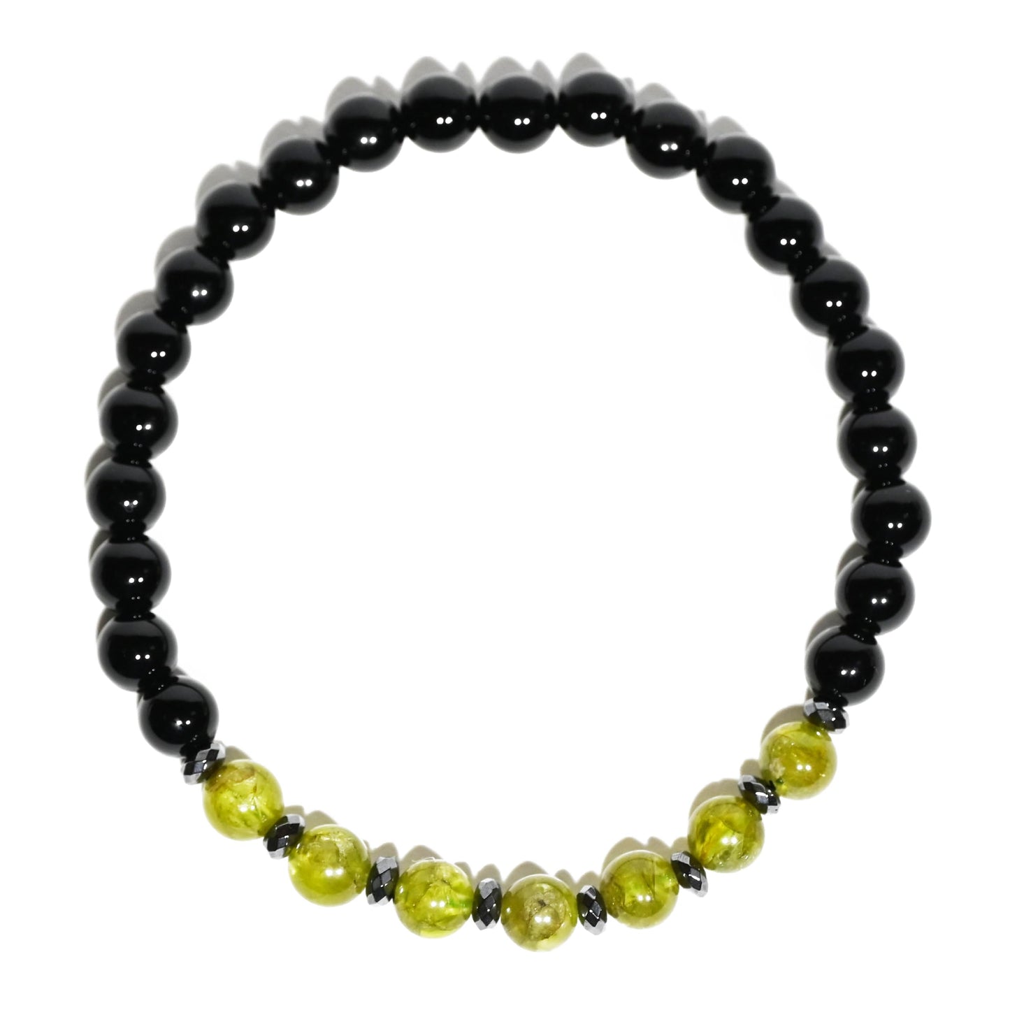 Joyfulmuze Men Gemstones Stretch Bracelet, Peridot Hematite Black Tourmaline, Handmade Spiritual Jewelry for Men, Natural Black Green Gems, Healing Chakra Bracelet, Fits 7-8.5" (peridot tourmaline)
