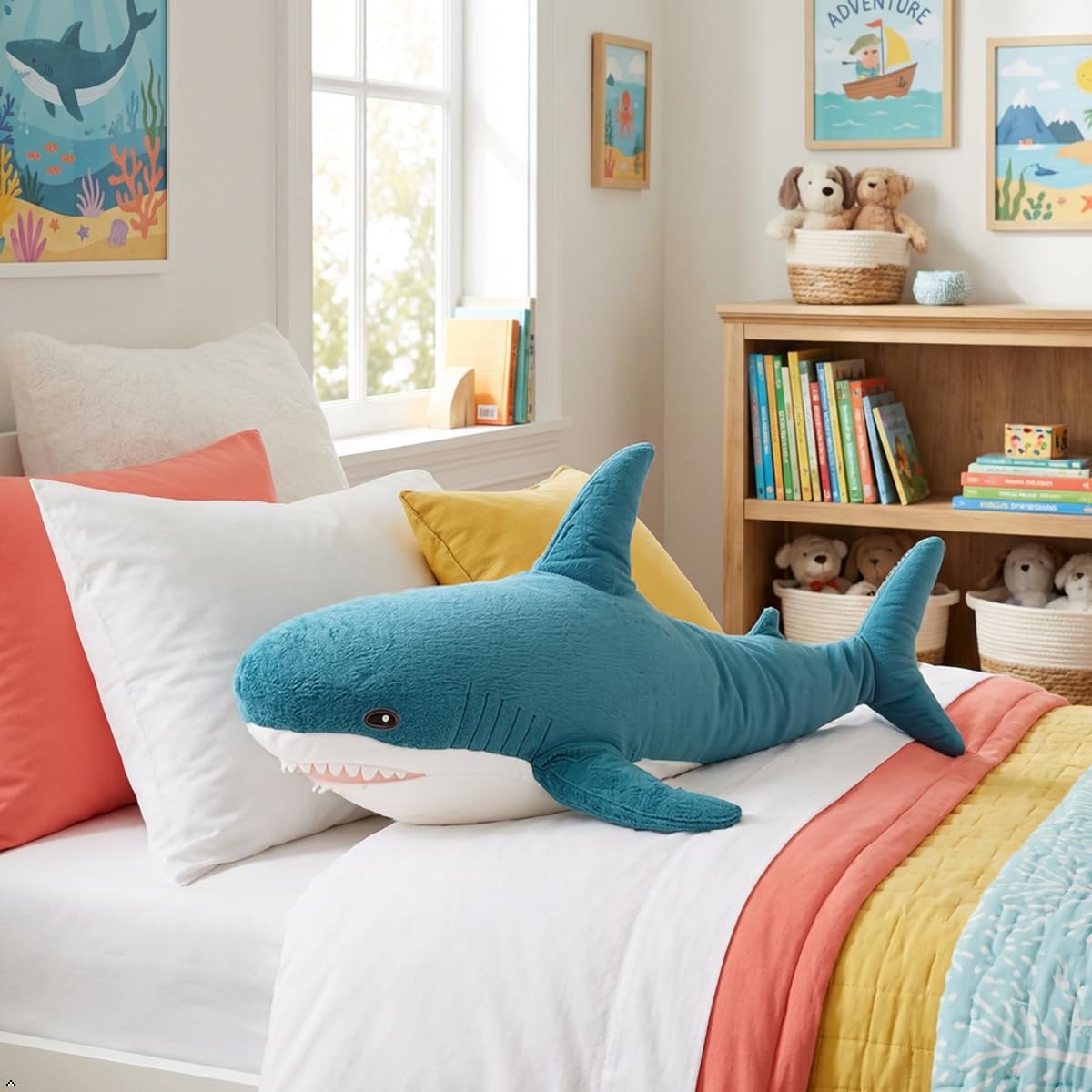 DongAi Plush Shark Toy Pillow, 31.4-inch Giant Shark Plush Animal Toy Super Soft and Cute Pillow Children’s Boys and Girls Room Decoration Bedtime Gift (80CM,Blue)