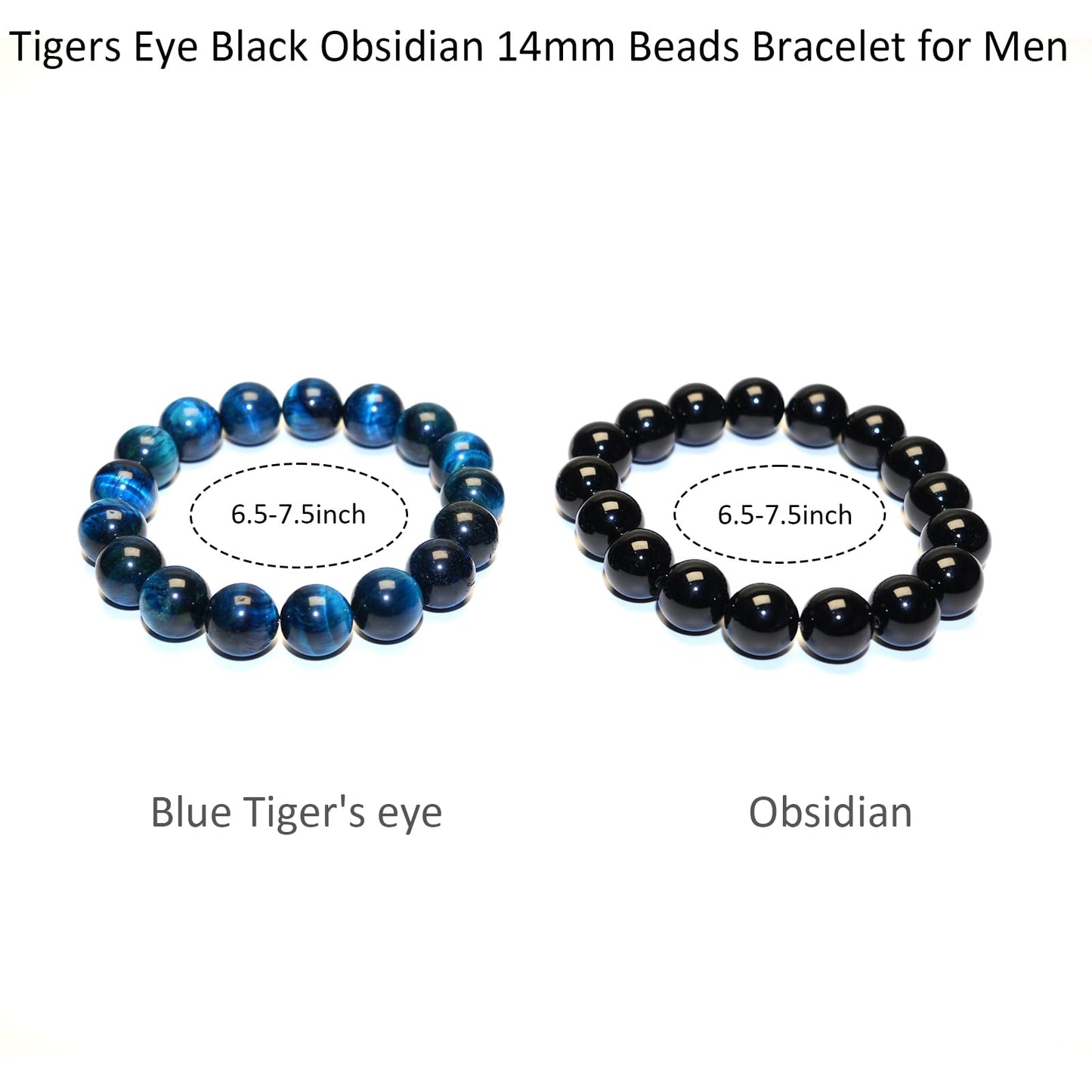 MTJAHPS Protection Bracelet, empath protection, black obsidian Crystals and Healing Stones Bracelet for Women ，Luck ，Anxiety and Stress Clam Bracelet (Obsidian + Blue Tiger Eye（14mm)-2 Pcs