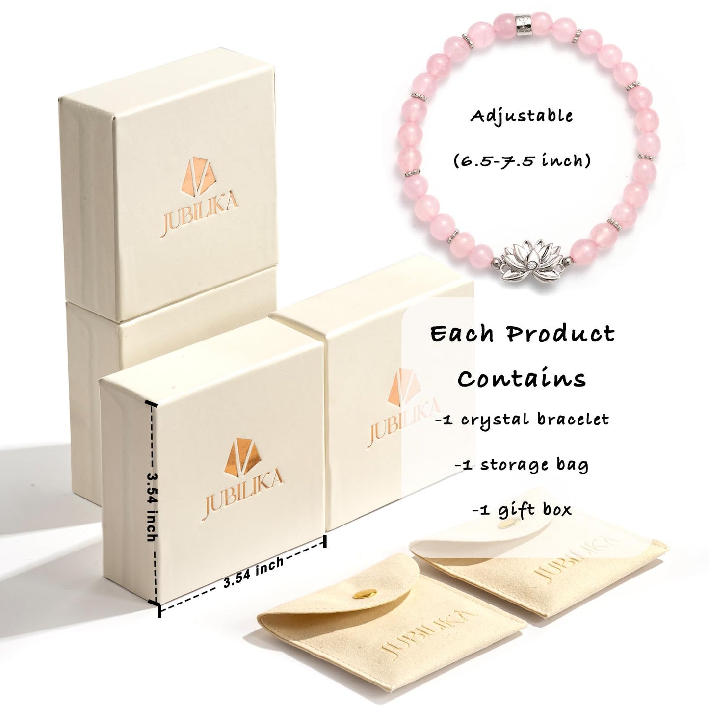 JUBILIKA Protection Bracelet, 6mm Rose Quartz Crystal Bracelet With Lotus Charm for Protection & Balance Healing Energy Feng Shui Gifts for Women