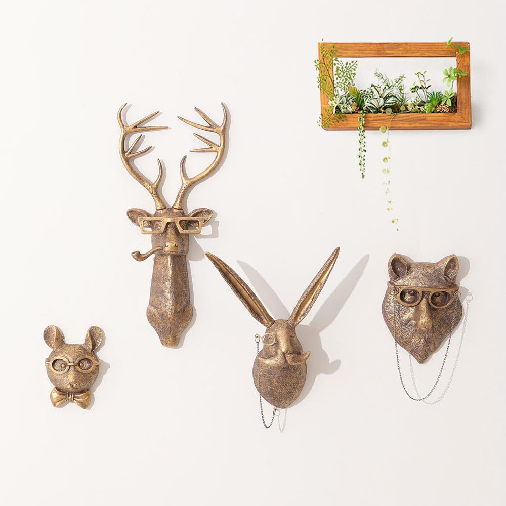 Joogour Head Wall Mount Decor,Resin Animal Sculptures，Art Deco Wall Hanging Decoration for Living Room Bedroom Officeroom Gift (Set of 5)