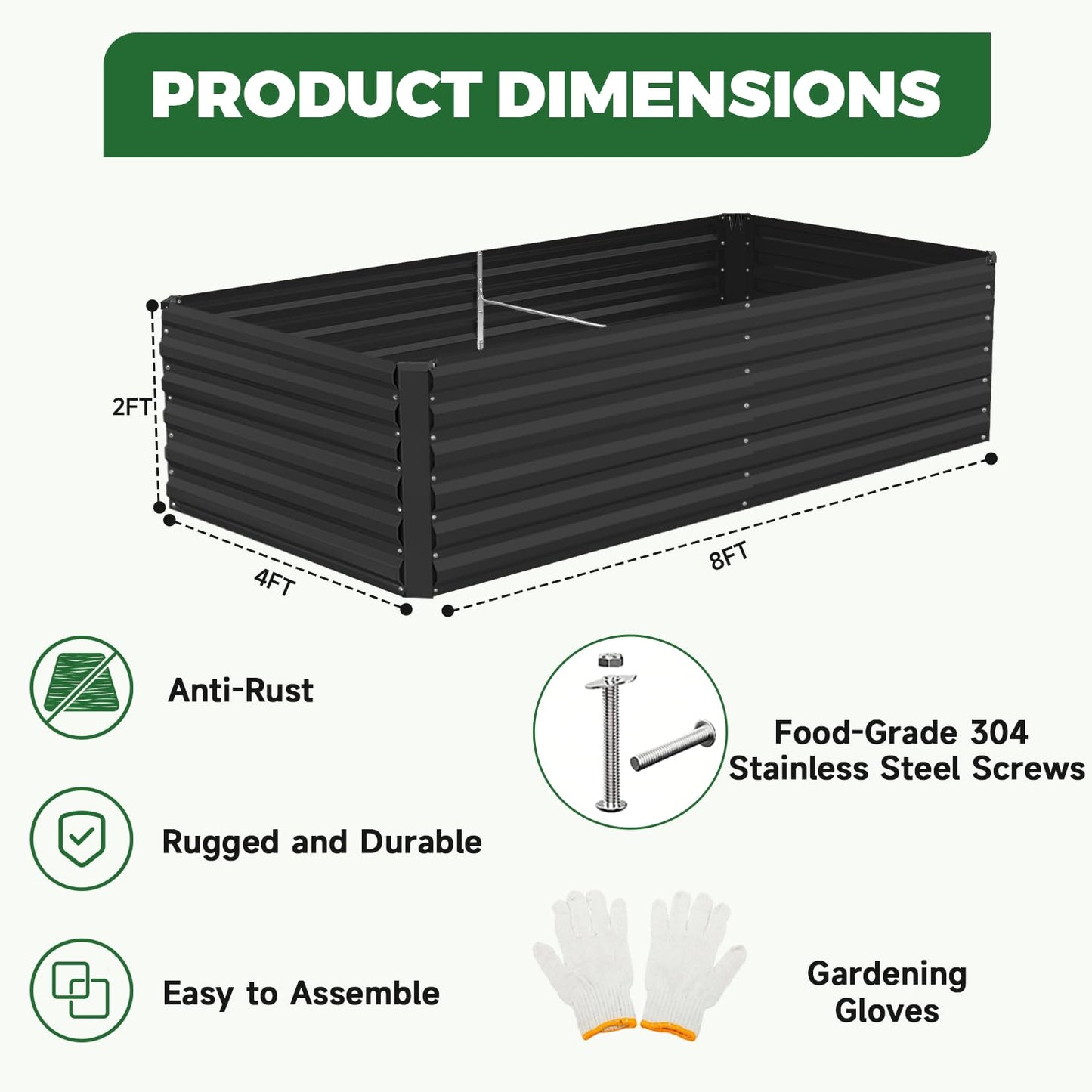 NAVINE 8x4x2 ft Outdoor Raised Garden Bed, Large Metal Planter Raised Beds, Planters for Outdoor Plants for Vegetables, Flowers, Herbs, Fruits, and Succulents.(4 Pcs)