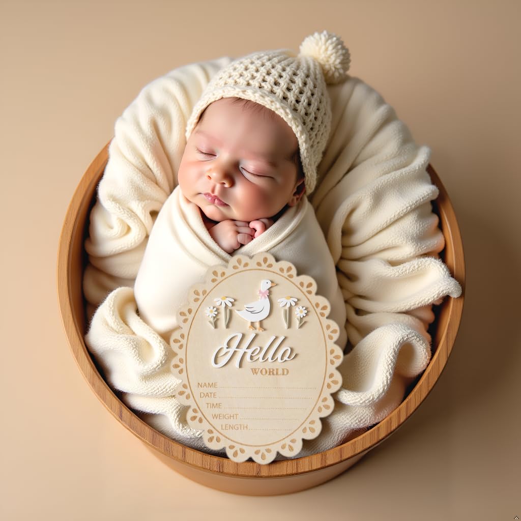 MEMOLEBIA Baby Announcement Sign, Hello World Newborn Sign for Hospital, She’s Here Card, Baby Announcements Ideas, Newborn Photography Props Double-Sided (HW1)