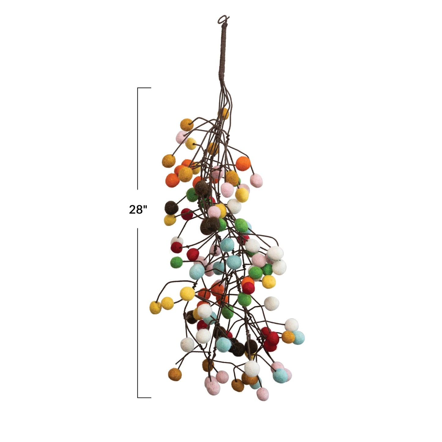 Creative Co-Op 15" W x 28" H Handmade Wire & Wool Felt Pom Pom Branch, Multi Color