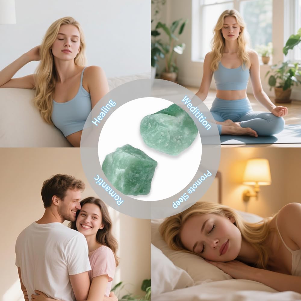 2PCS Natural Raw Stone Healing Crystals Bulk, Gemstones for Reiki, Meditation, Home Decor, Garden Fountain Rocks (Green Aventurine)