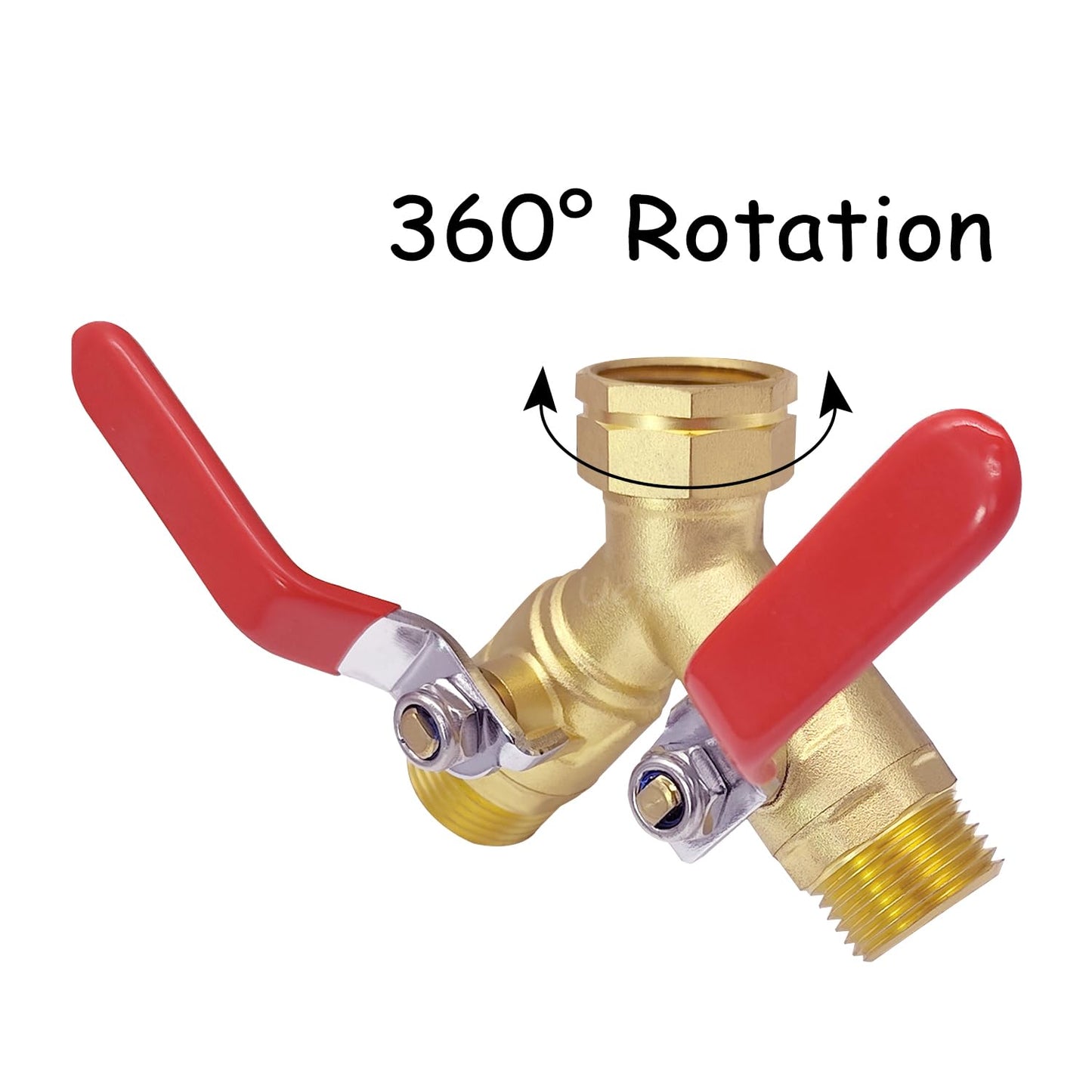 Uenede Brass Full Flow Garden Hose Splitter 3/4" GHT Heavy Duty 2 Way Y Valve Water Hose Shut Off Outdoor Faucet Splitter Connector Adapter with Long Handle