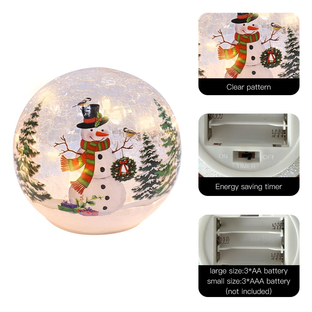PHITRIC Christmas Decorations Indoor, 3 pcs Sparkling Snowman Globes with LED Lights and Timer, Tabletop Xmas Decor for Fireplace, Table, Home Decor Indoor