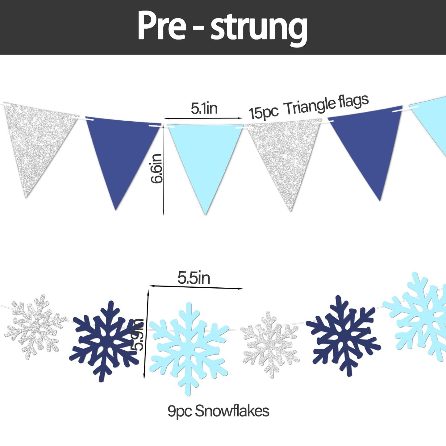 Vofrise 2Pack Blue and Silver Snowflake Banner Winter Wonderland Birthday Party Decorations Snow Themed Pennant Banner Flag Christmas Baby Shower Party Supplies