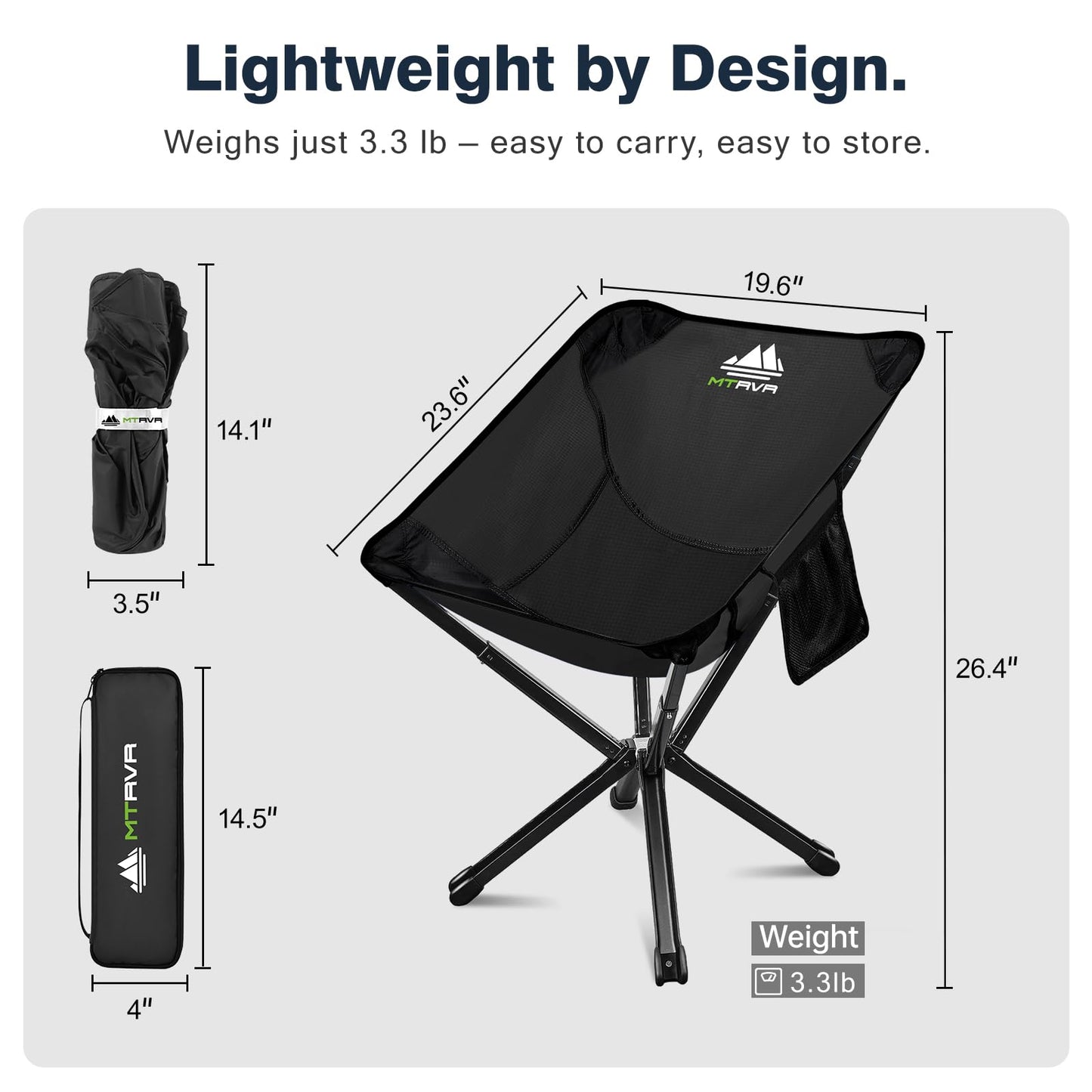 MTRVR Lightweight Folding Camping Chair — Compact One-Piece Design, Quick Setup, Stable Aluminum Frame, Portable Chair for Travel, Hiking & Short Outdoor Breaks