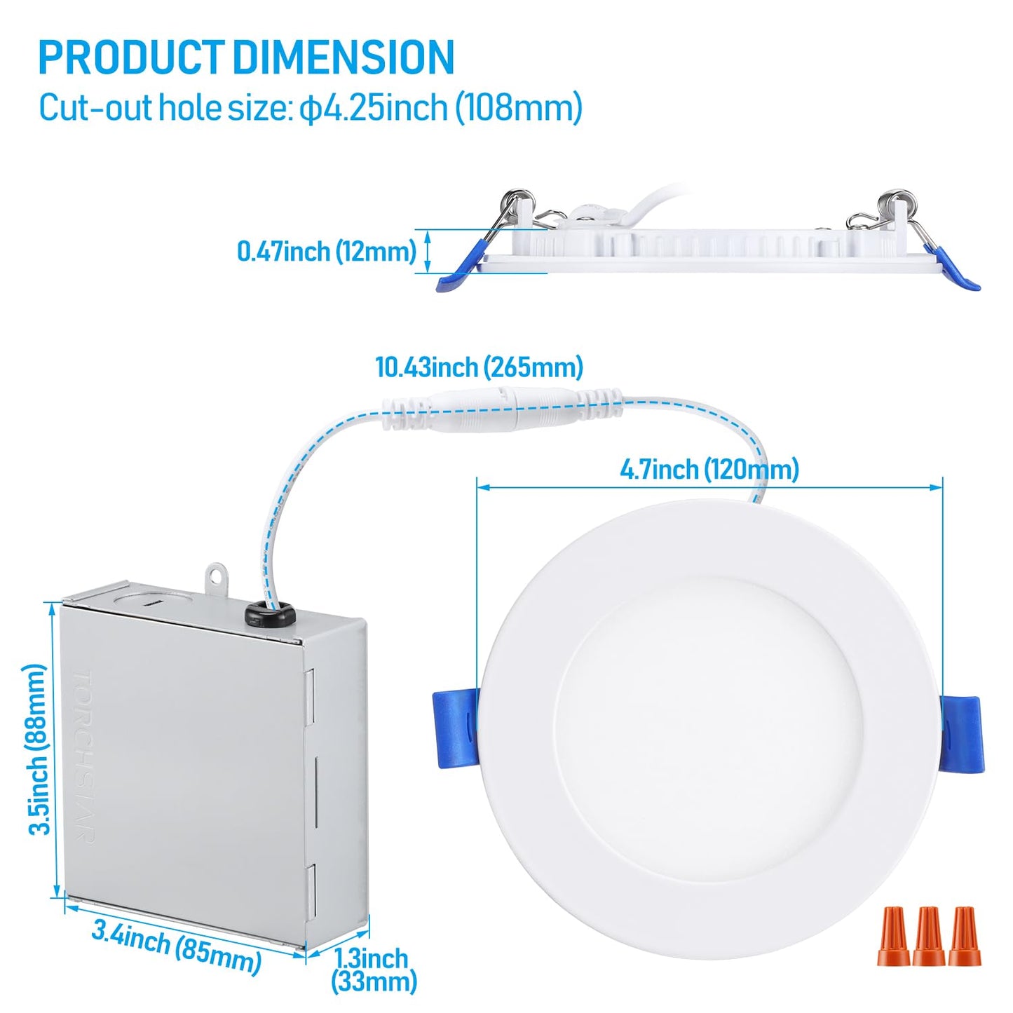 TORCHSTAR 4 Inch Ultra-Thin LED Recessed Light with Junction Box, 4000K Cool White, 10W 80W Eqv. Dimmable Slim LED Downlight, ETL and Energy Star Certified, Pack of 4