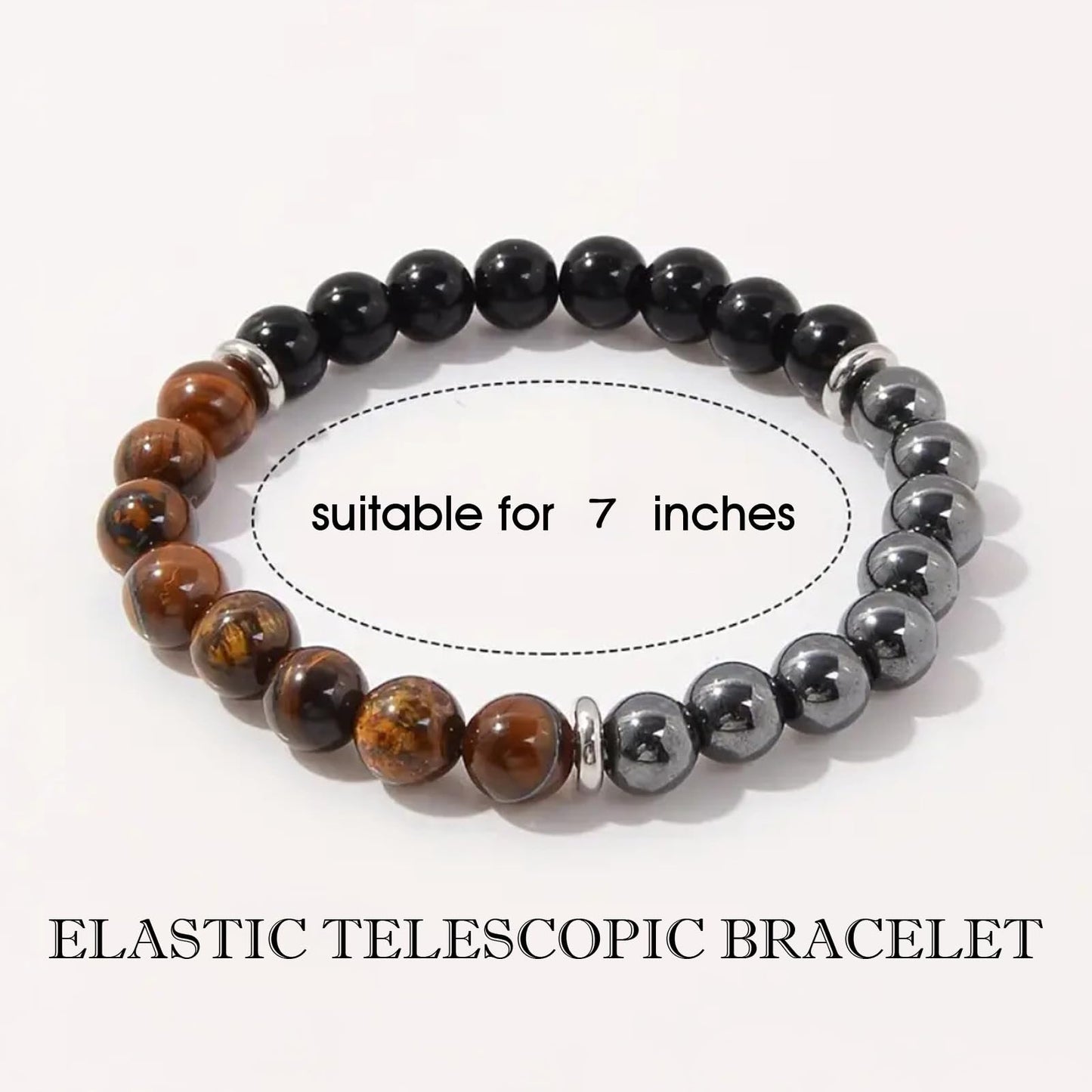 VECO-T Energy Mens Beaded Bracelets,Triple Protection Bracelet for Men,Made of Three Kinds of 8mm Beads (Black Obsidian Hematite Tiger Eye Beaded), Personalized Gifts for Men