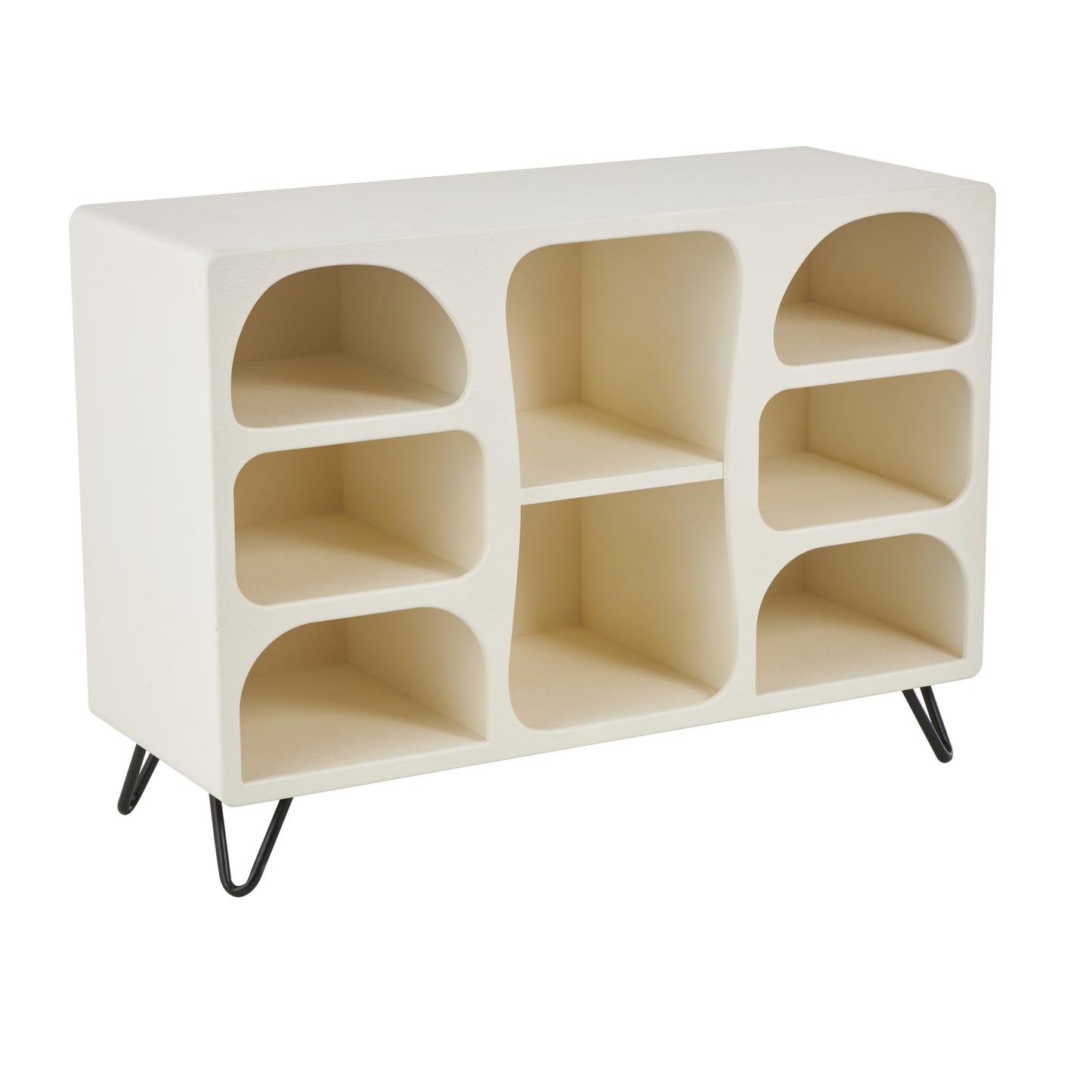Deco 79 Wood Storage Shelving Unit 8 Shelf Shelving Unit with Black Metal Support, Display Shelf 40" x 15" x 28", Cream