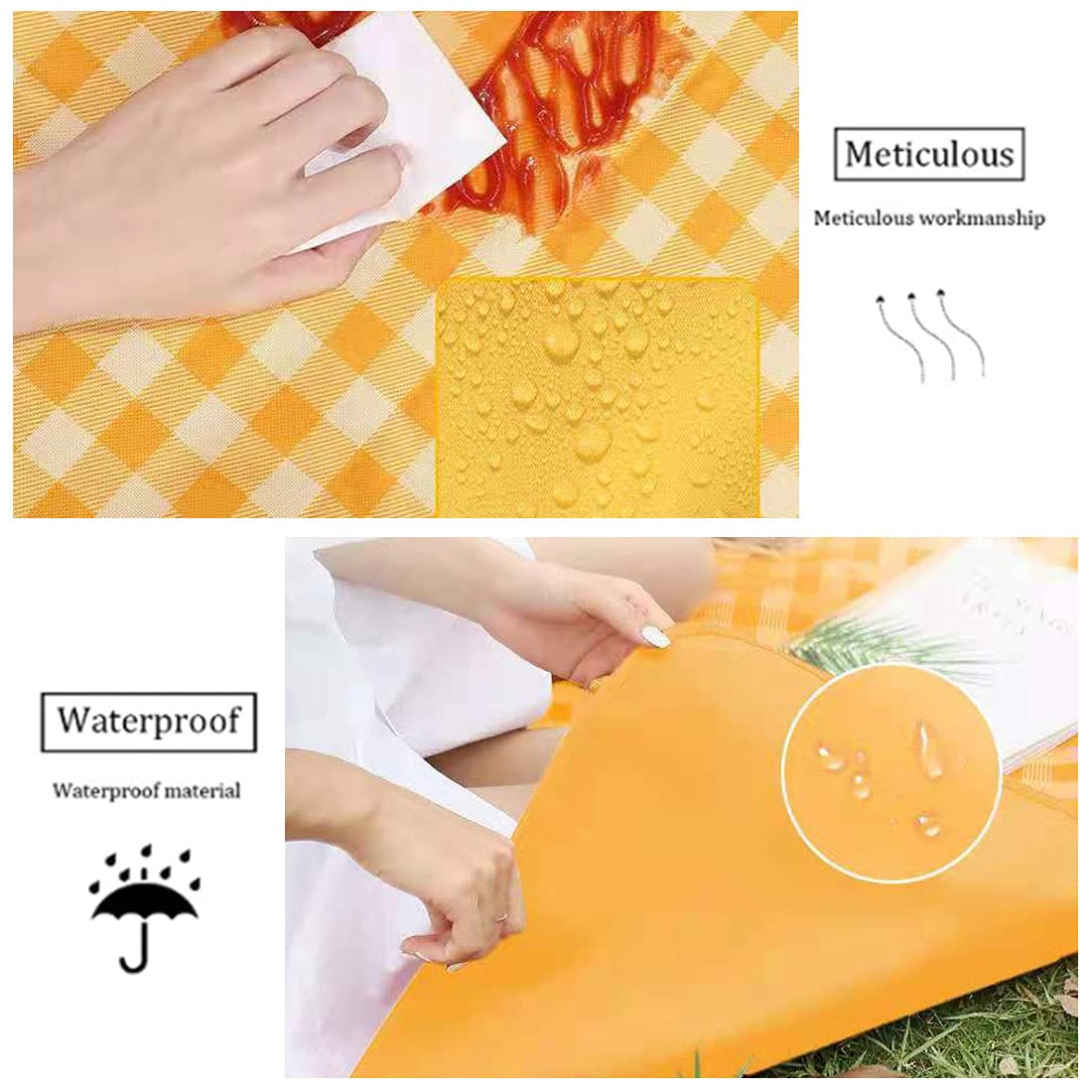 RUIBOLU Beach Blanket Large Picnic Blankets, 80x60in Sandproof Beach Mat for 2-4 Adults Waterproof Quick Drying Outdoor Picnic Mat for Travel Camping Hiking Festival Park Lawn (Yellow Plaids)
