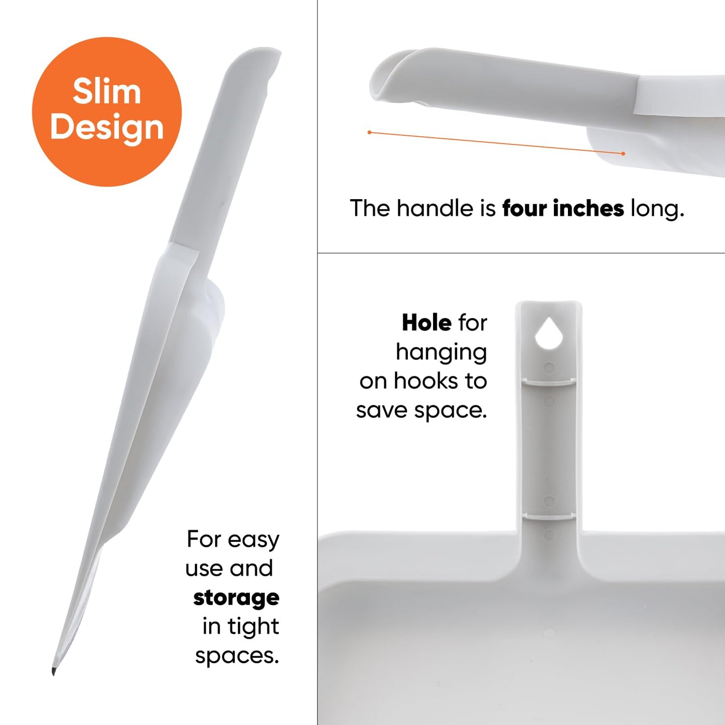 Superio Clip-On Dustpan with Rubber Lip - 10-inch Wide Durable Plastic Dust Pan with Comfort Grip Handle, White, 1-Pack