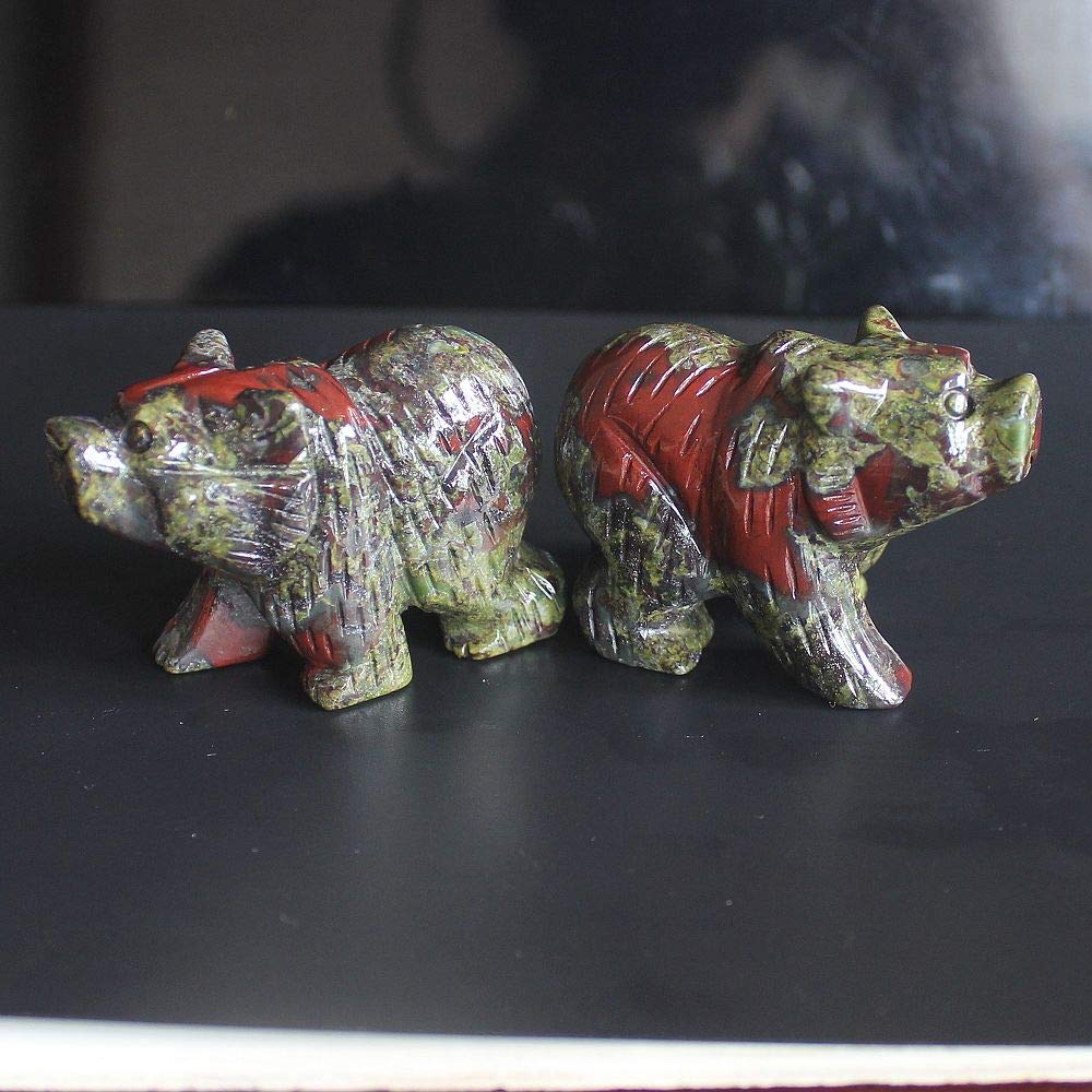 Generic, 2 Inch Hand Carved Mixed gemstom Crystal Quartz Bear Animal Figurine Animal Carving (Dragon Blood Jasper)