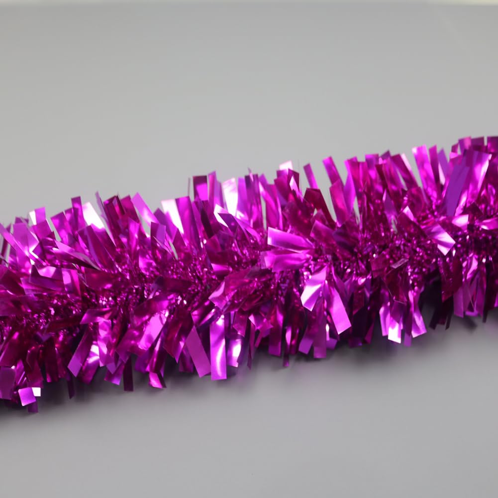 33Ft Christmas Tinsel Garland Shiny Thick Rosy Tinsel Decor Xmas Tree Decorations Metallic Twist Foil Garland for Birthday Thanksgiving Day New Year Parties Indoor Outdoor Party Supplies - Rosy
